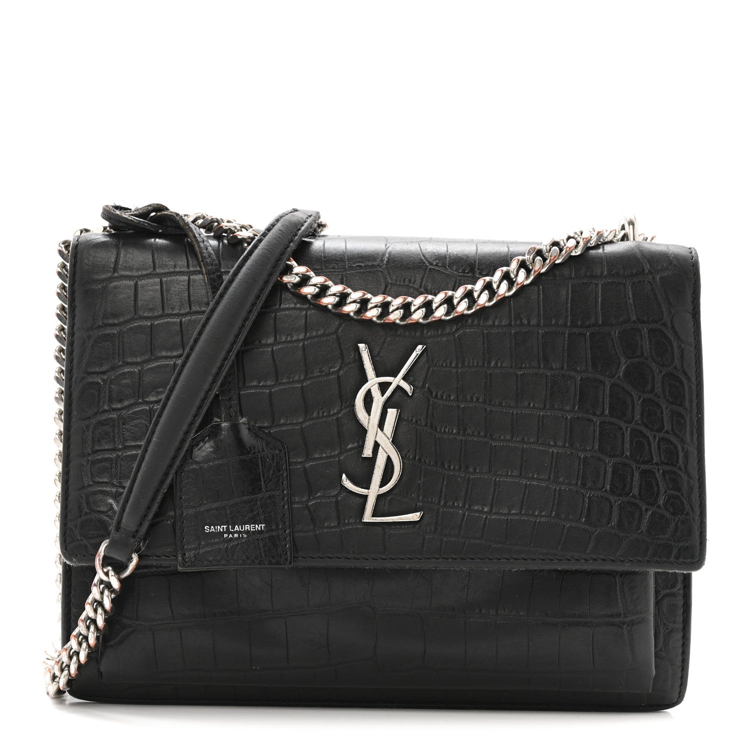 Calfskin Crocodile Embossed Medium Monogram Sunset Black
