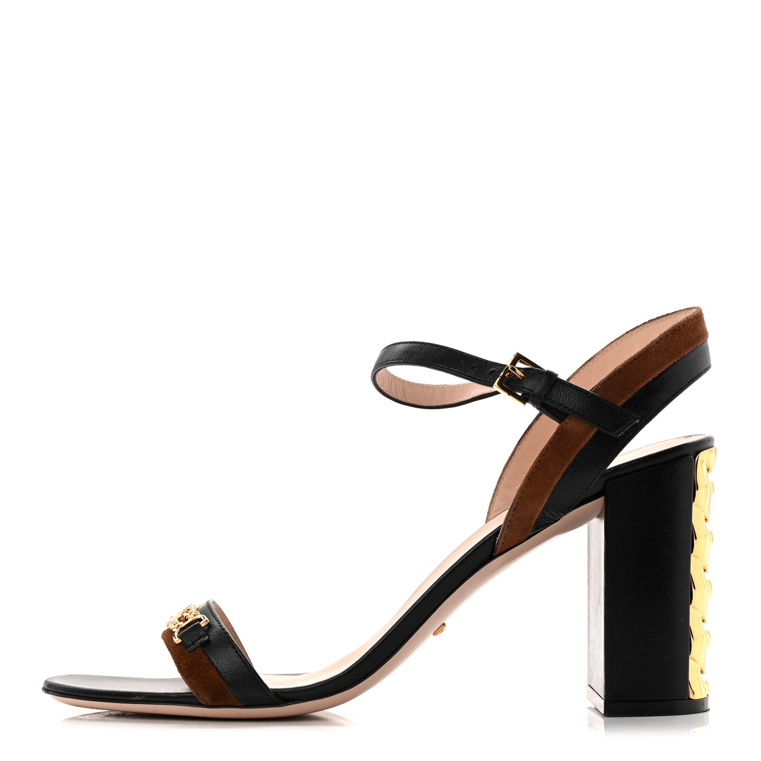 Calfskin Suede Ava Chain Heel Sandals 39.5 Black