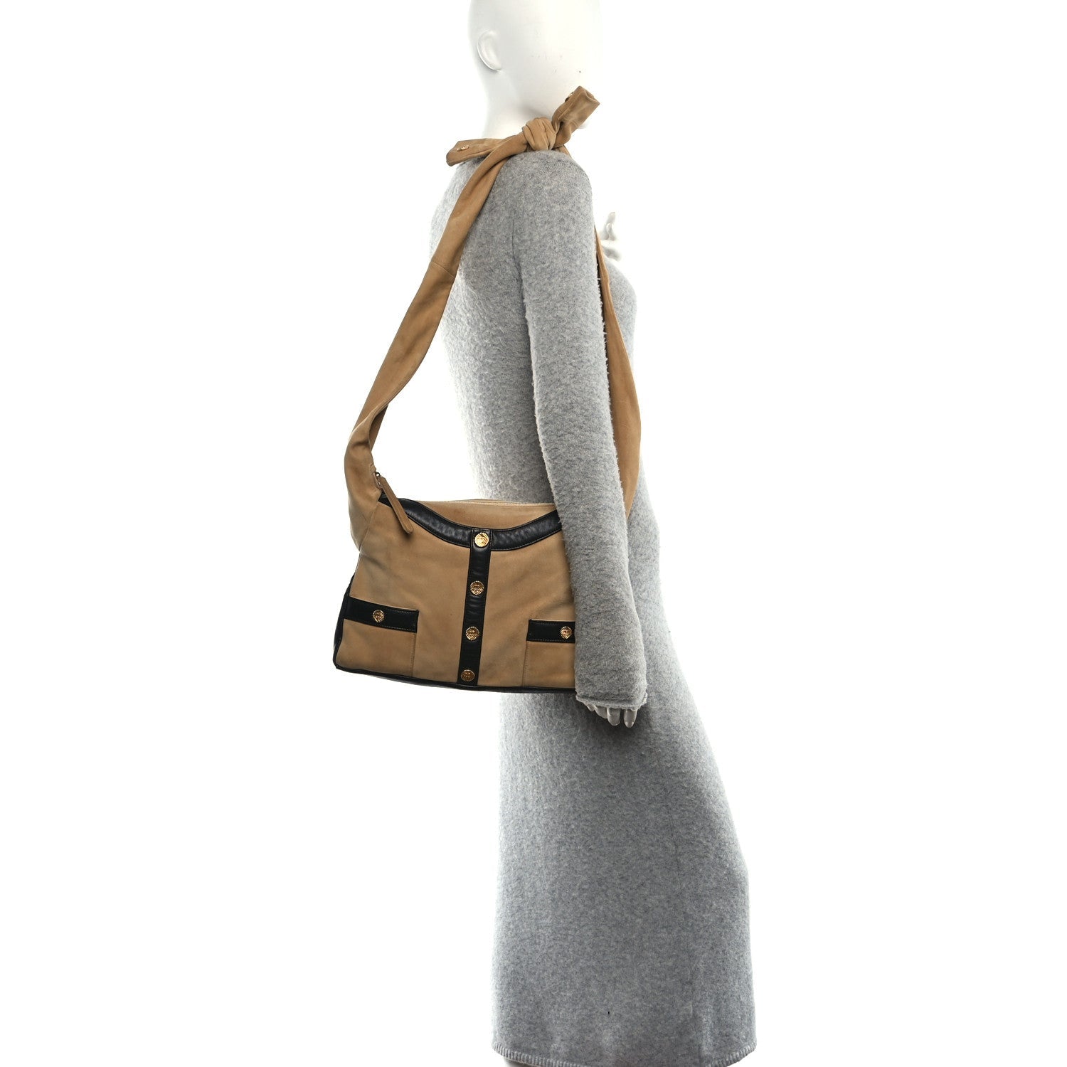 Suede Lambskin Small Girl Bag Beige Black