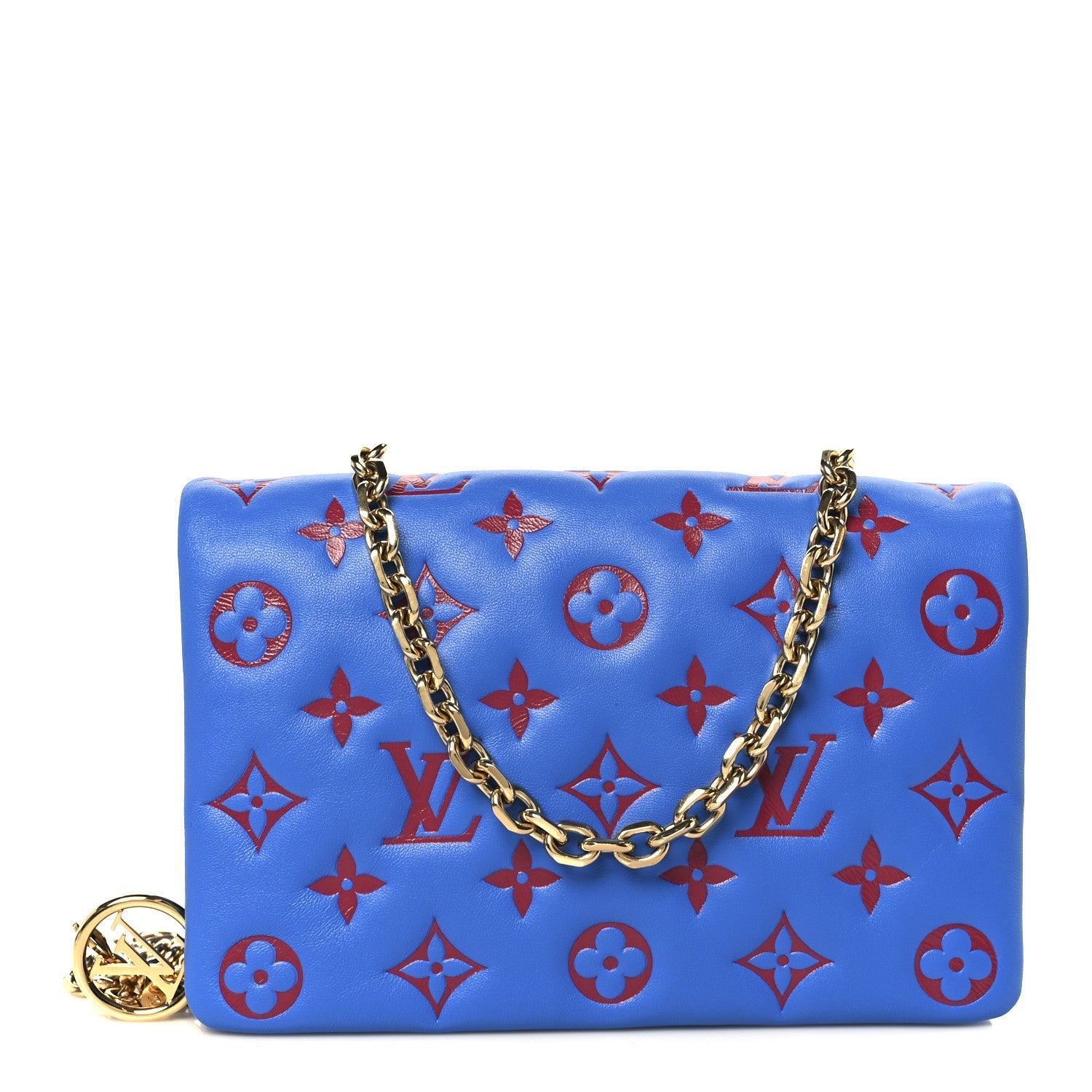 Lambskin Embossed Monogram Vuittamins Pochette Coussin Blue Red