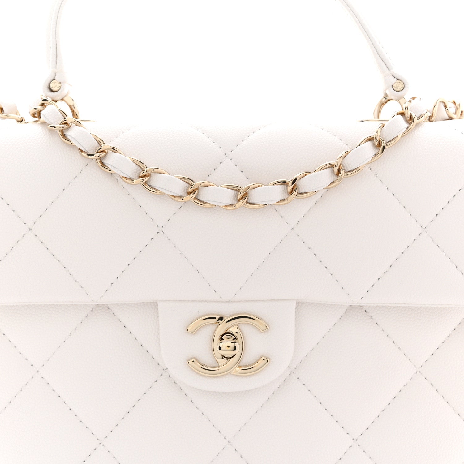 Caviar Quilted Medium Retro Twist Top Handle Flap White