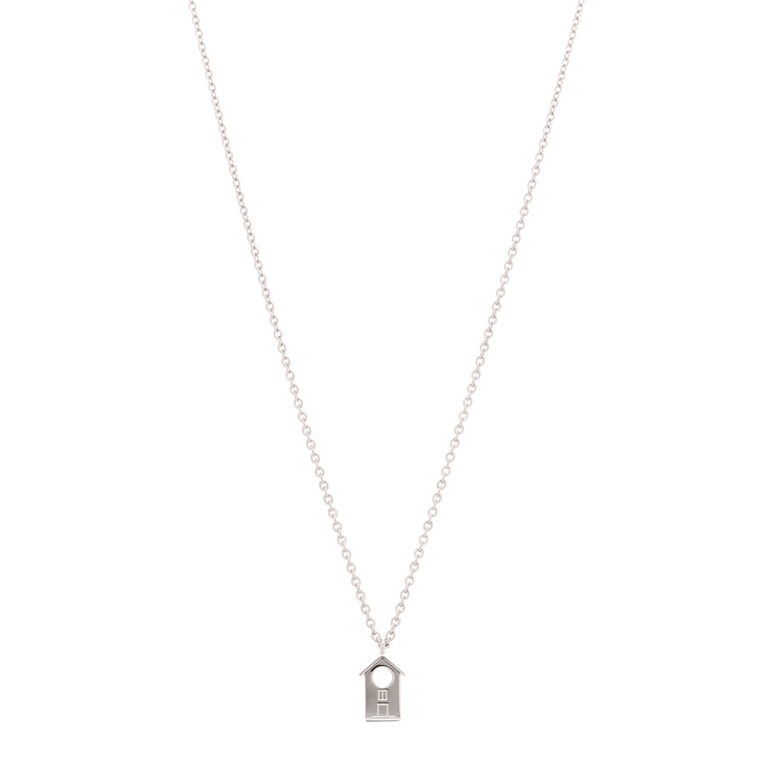 Metal Bird House Lanyard Necklace Silver