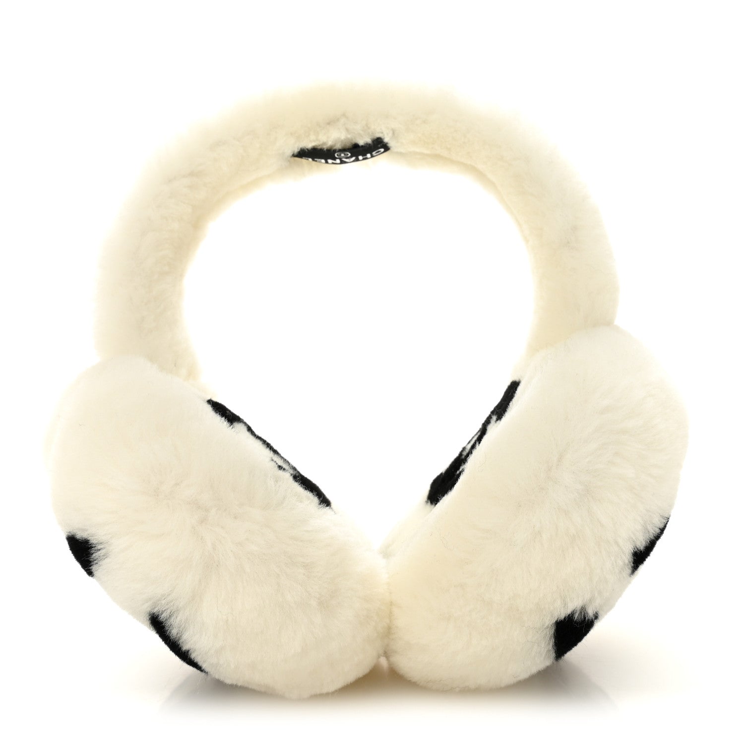 Shearling CC Bi-Color Ear Muffs White Black