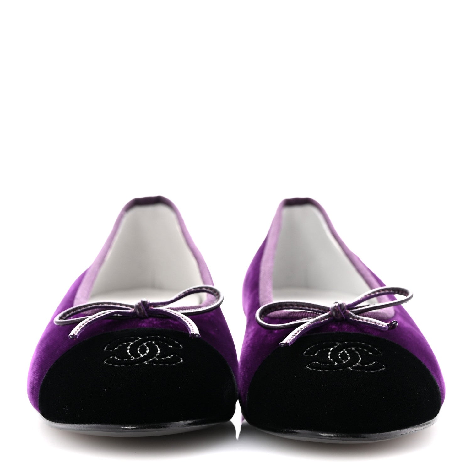Velvet Cap Toe Ballerina Flats 35.5 Purple Black
