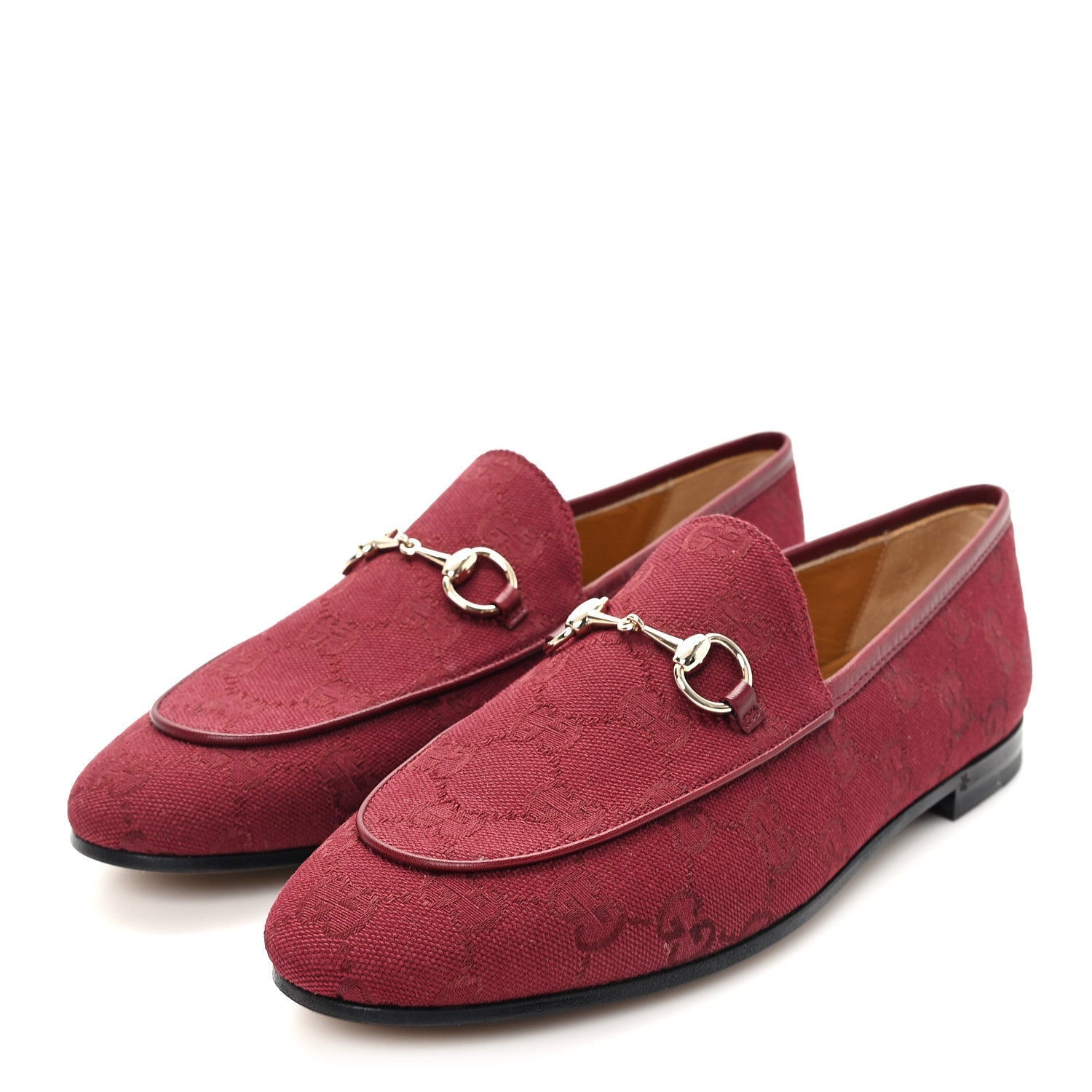 New Canvas GG Monogram Malaga Kid Horsebit Womens Jordaan Loafers 37 Rosso Ancora