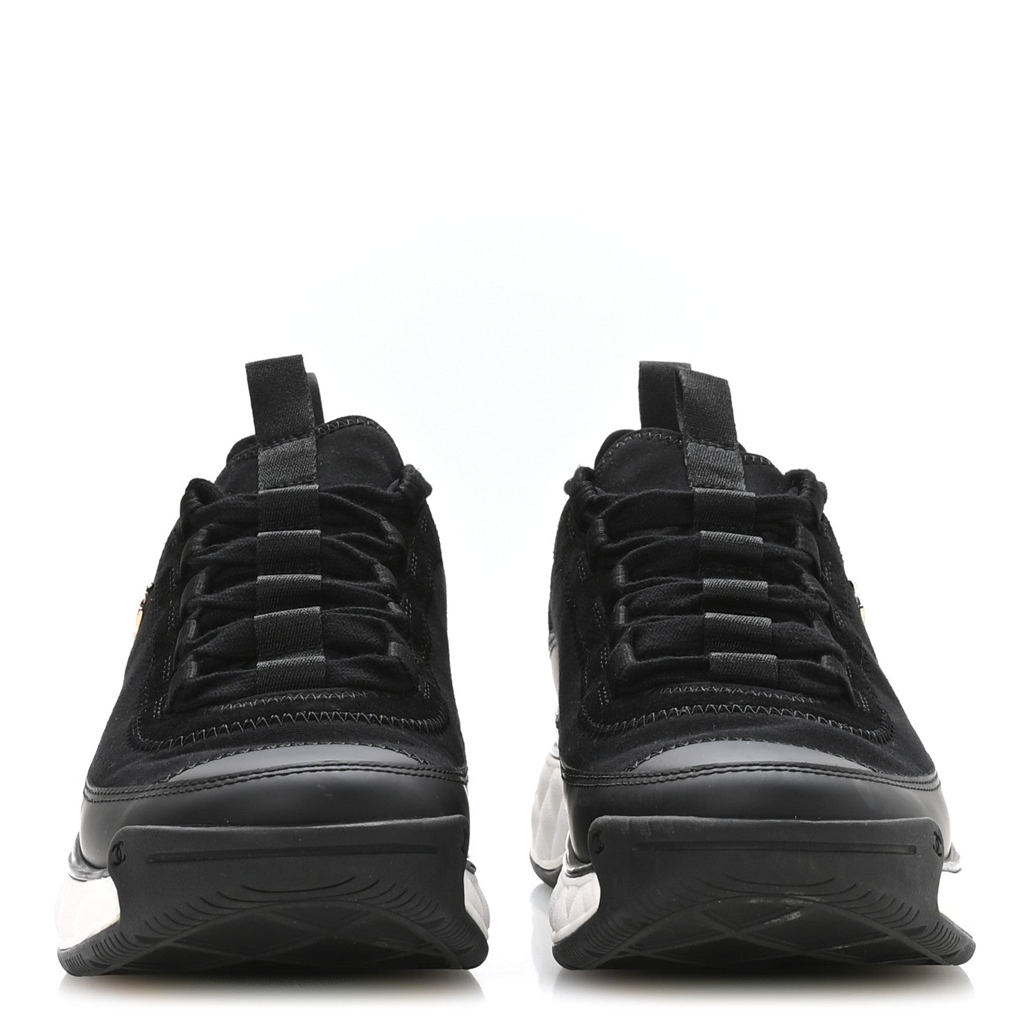 Velvet Calfskin Mixed Fibers CC Sneakers 37.5 Black