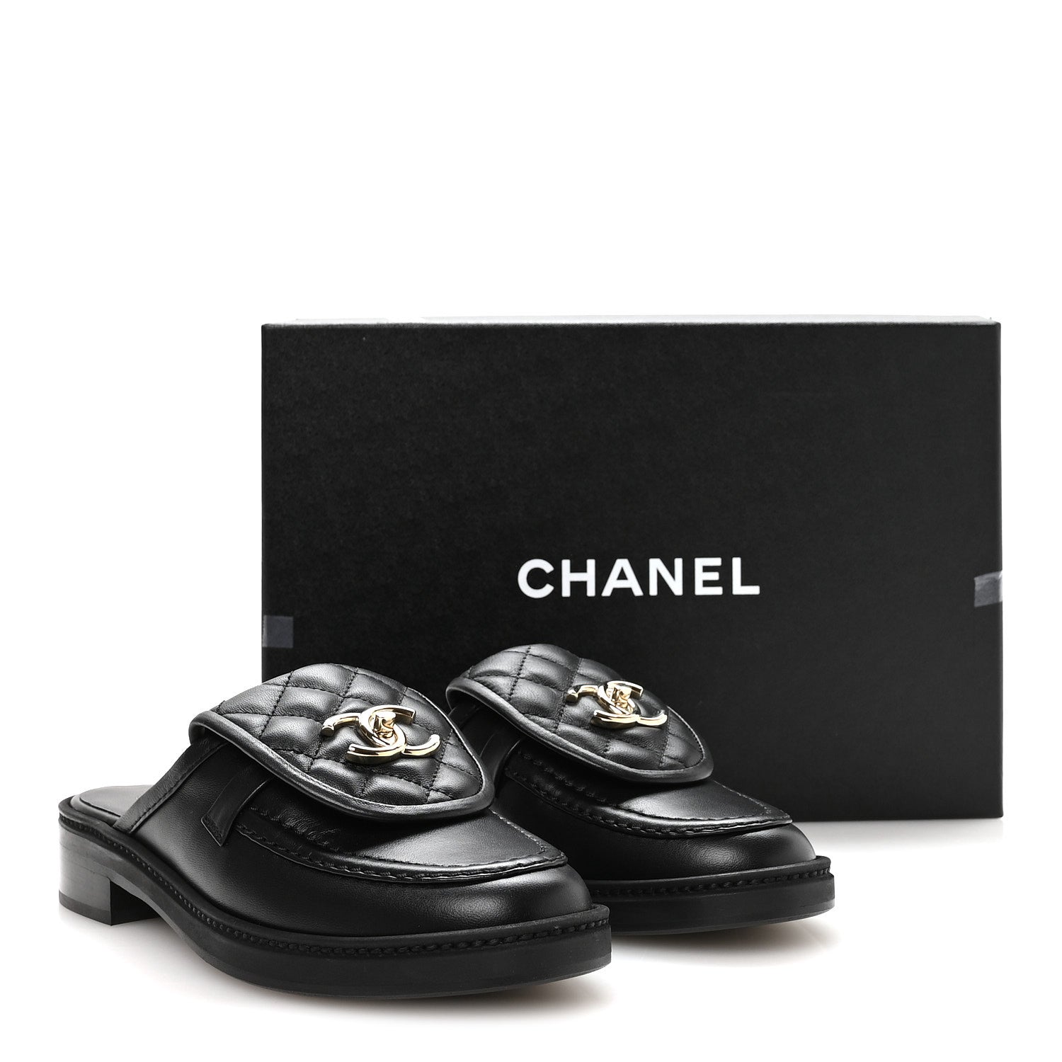 Lambskin Quilted CC Turnlock Mules 36 Black