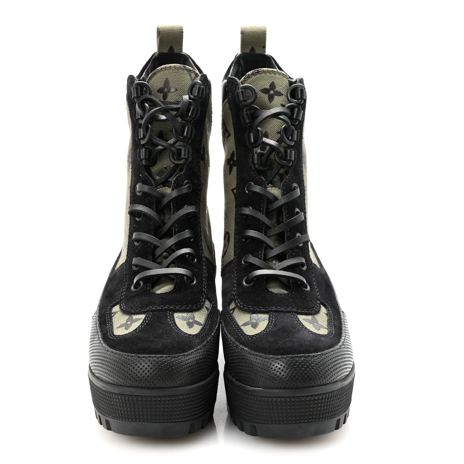 Suede Monogram Laureate Platform Desert Boots 37 Kaki Black