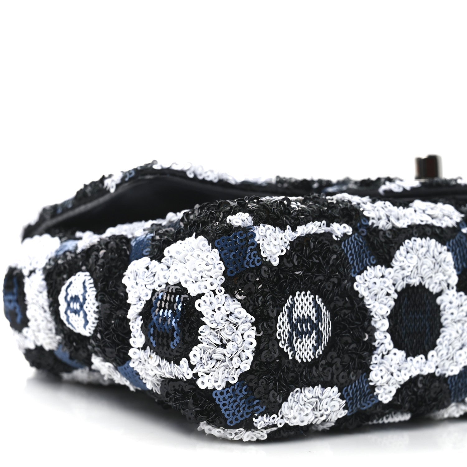 Satin Sequin Embellished Flower Mini Rectangular Flap Black White Blue