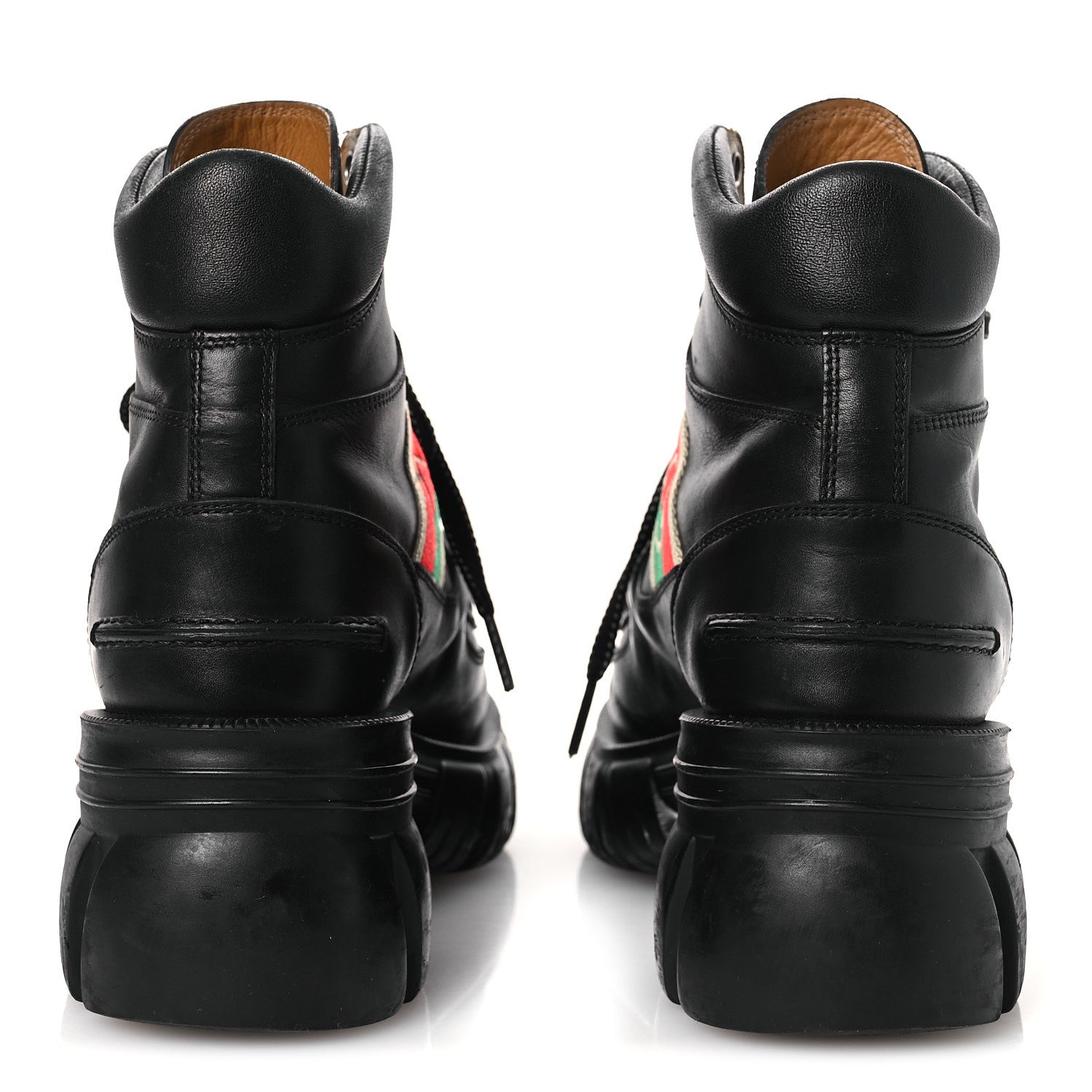 Quebec Calfskin Web Womens Interlocking G Lace Up Combat Boots 38 Black Mystic White Green Red