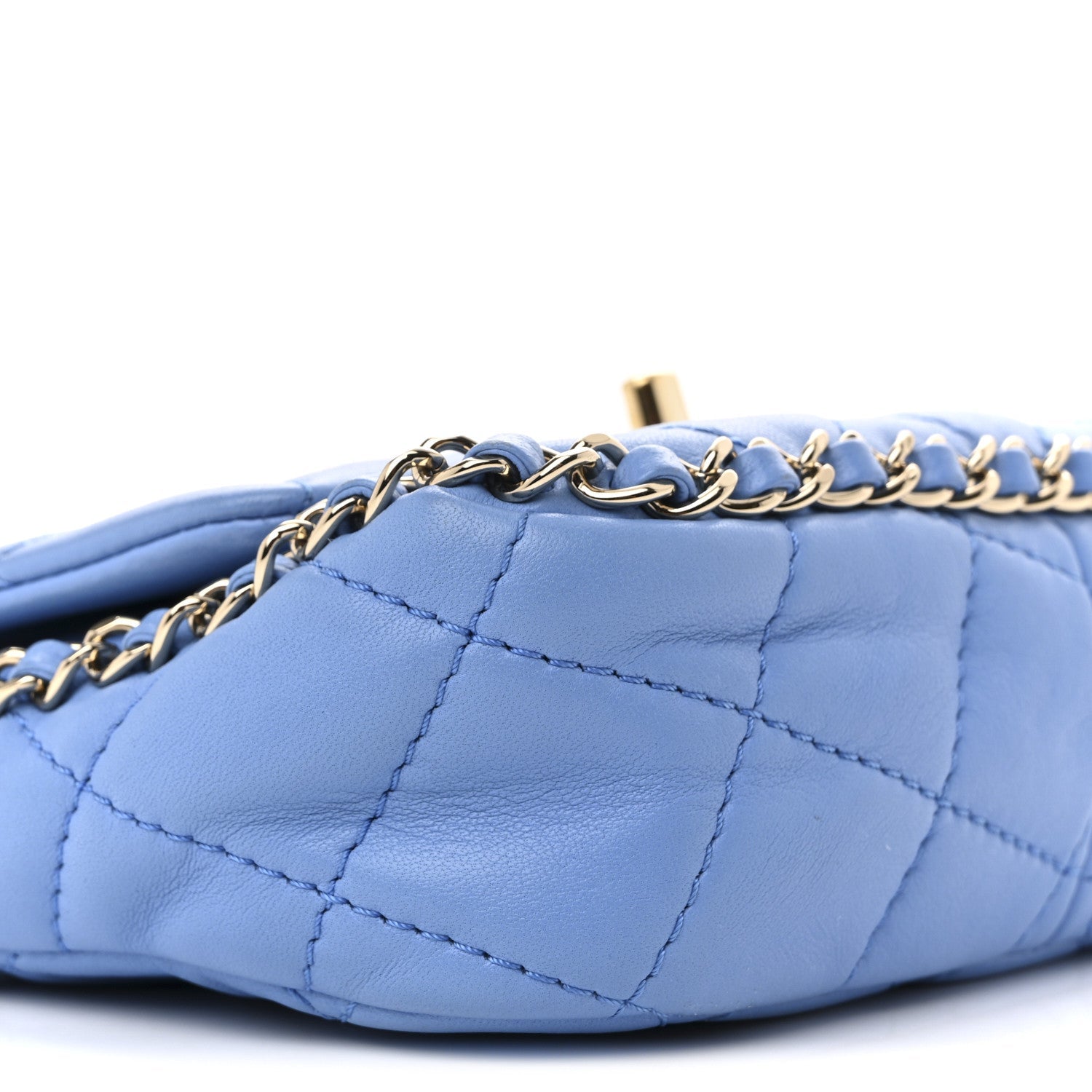 Lambskin Enamel Quilted Small Chain Frame Flap Blue