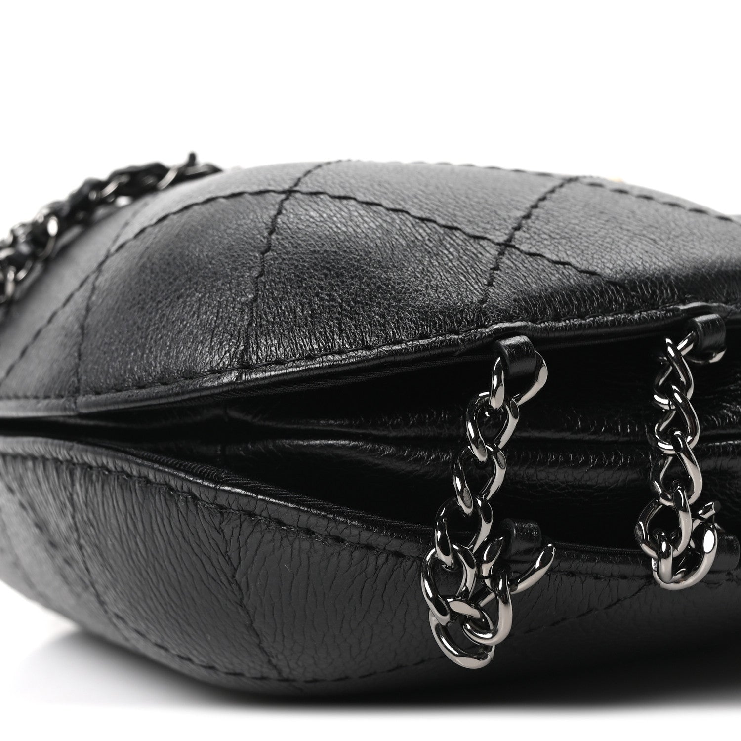 Aged Calfskin Quilted Small Gabrielle Bucket Black