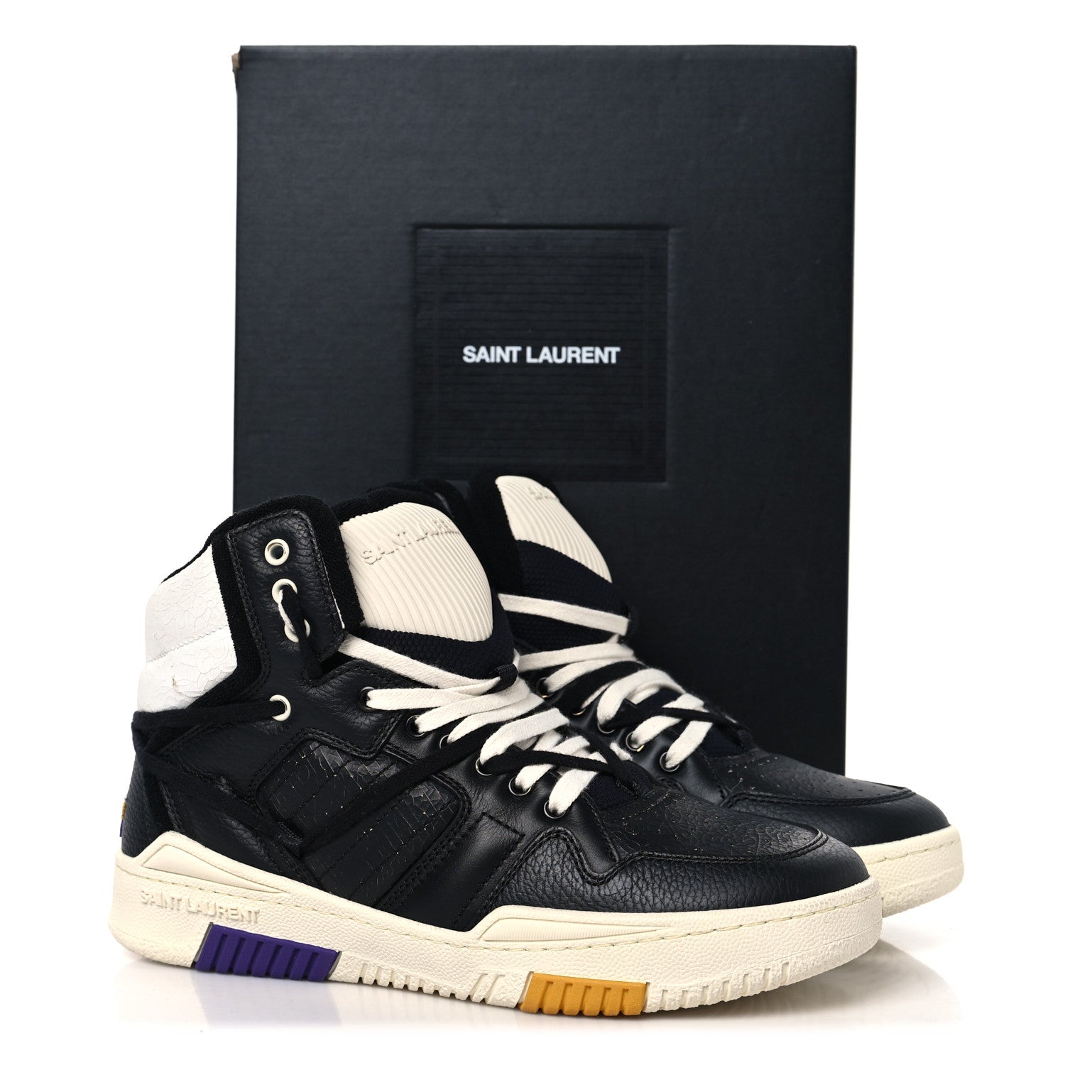 Crackled Calfskin Mens Cure 05 High Top Sneakers 42 Black White