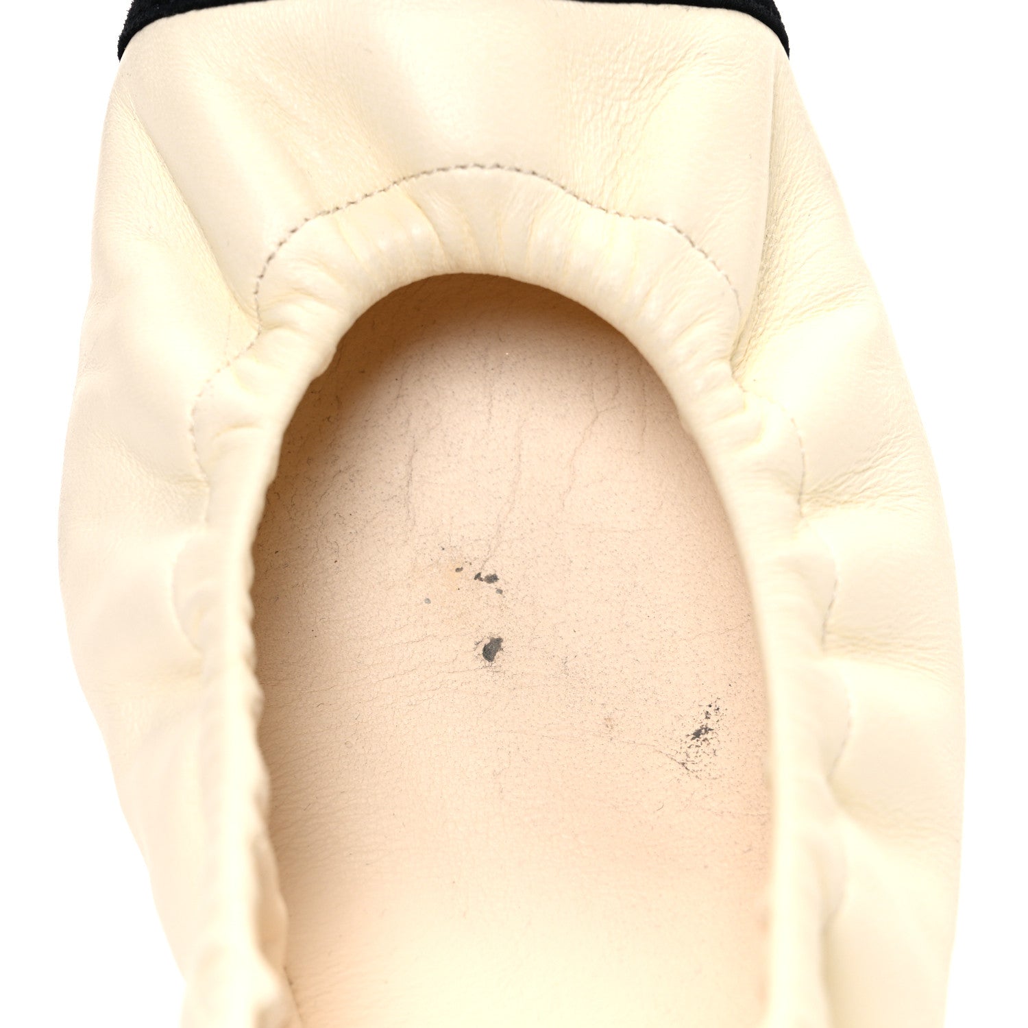 Lambskin Suede CC Elastic Cap Toe Ballerina Flats 39.5 Beige Black