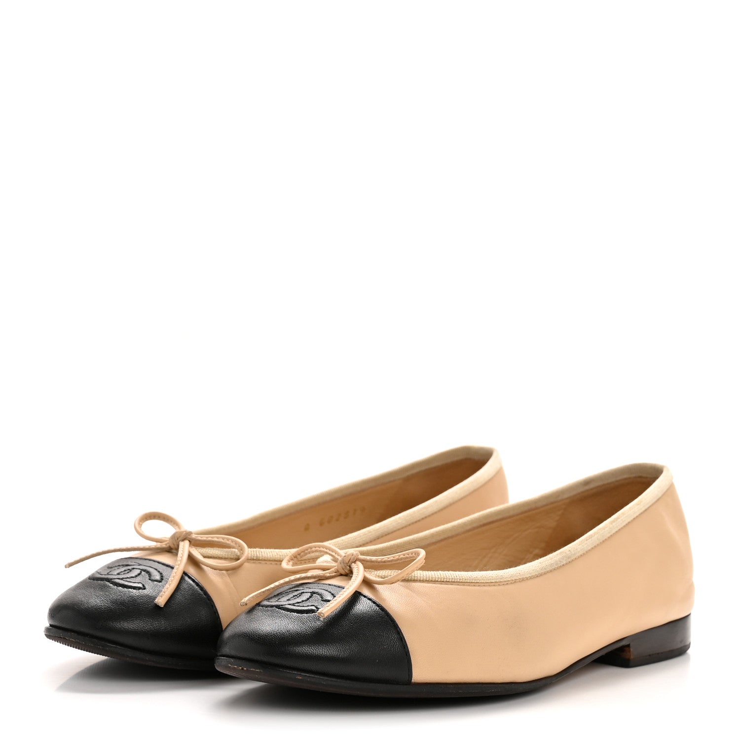 Lambskin Cap Toe CC Ballerina Flats 37 Beige Black