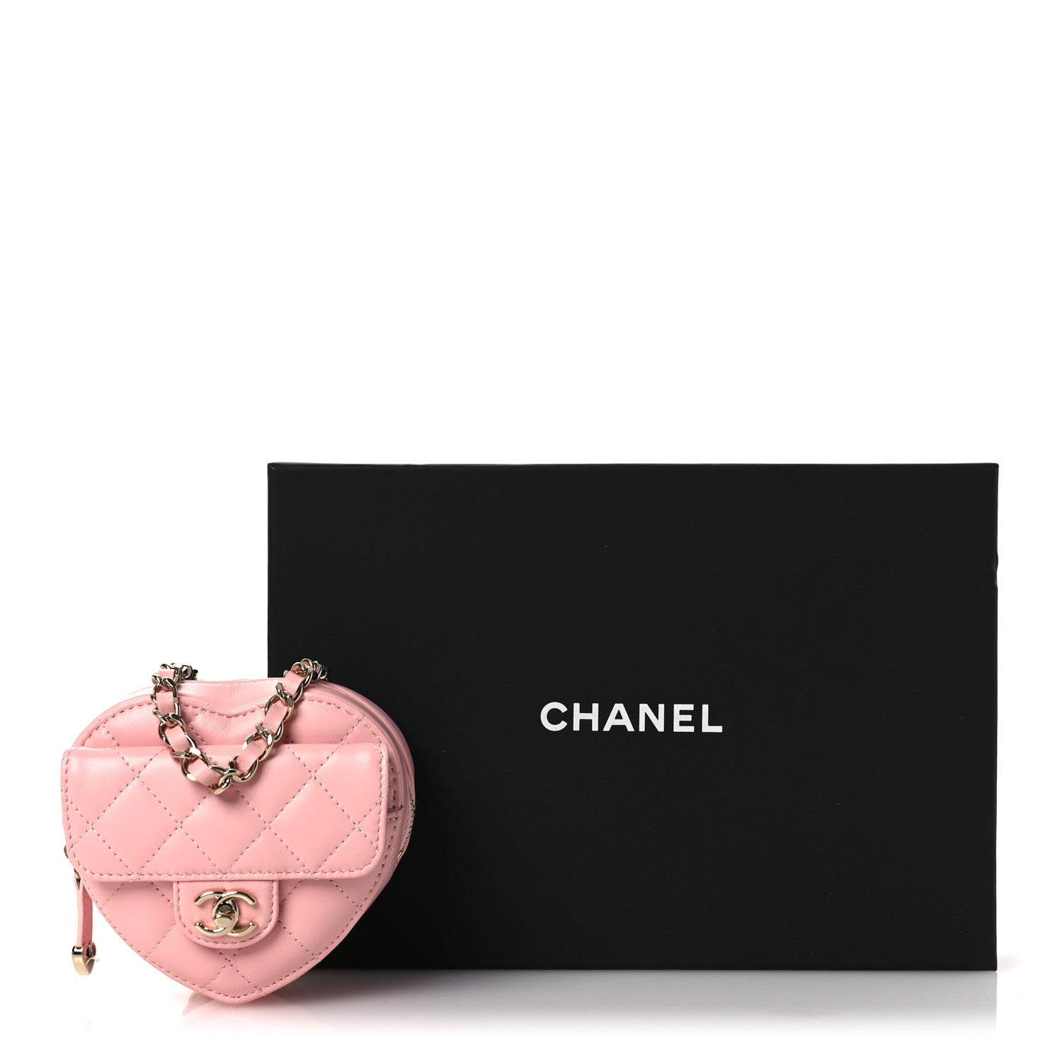 Lambskin Quilted CC In Love Heart Waist Belt Bag With Chain Light Pink