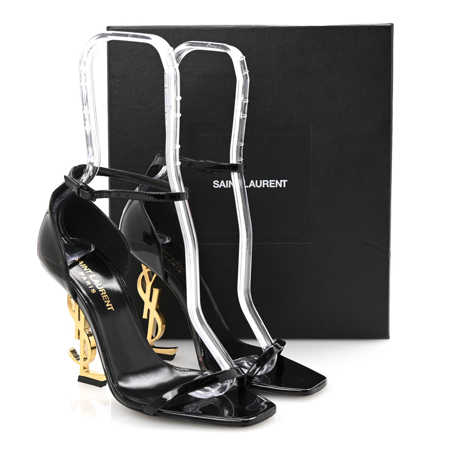 Patent Calfskin Opyum 110 Sandals 36.5 Black Gold