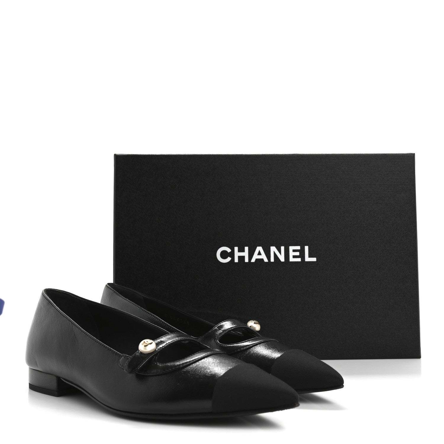 Shiny Lambskin Grosgrain Pearl Mary Jane Flats 37 Black