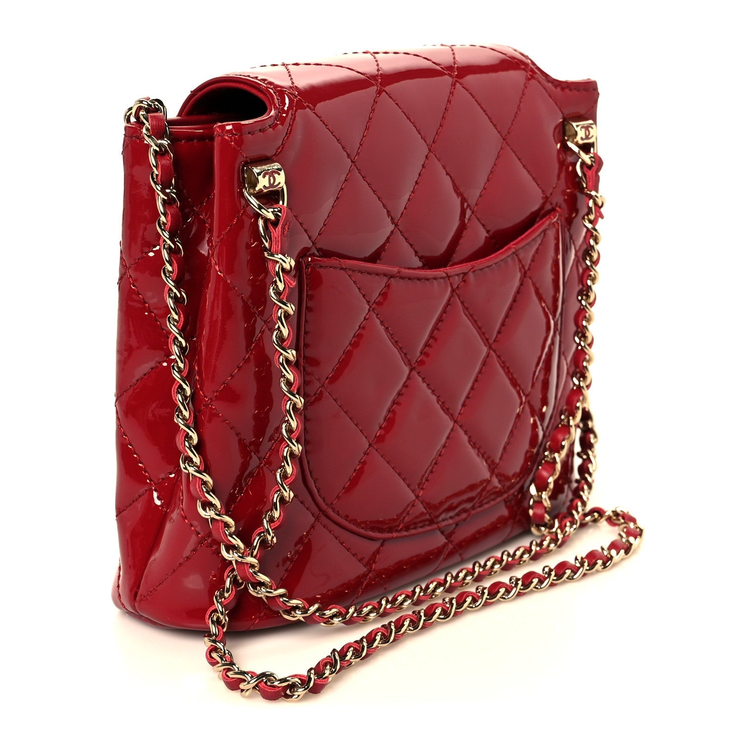 Patent Quilted Shiny Coco Small Flap Hobo Red