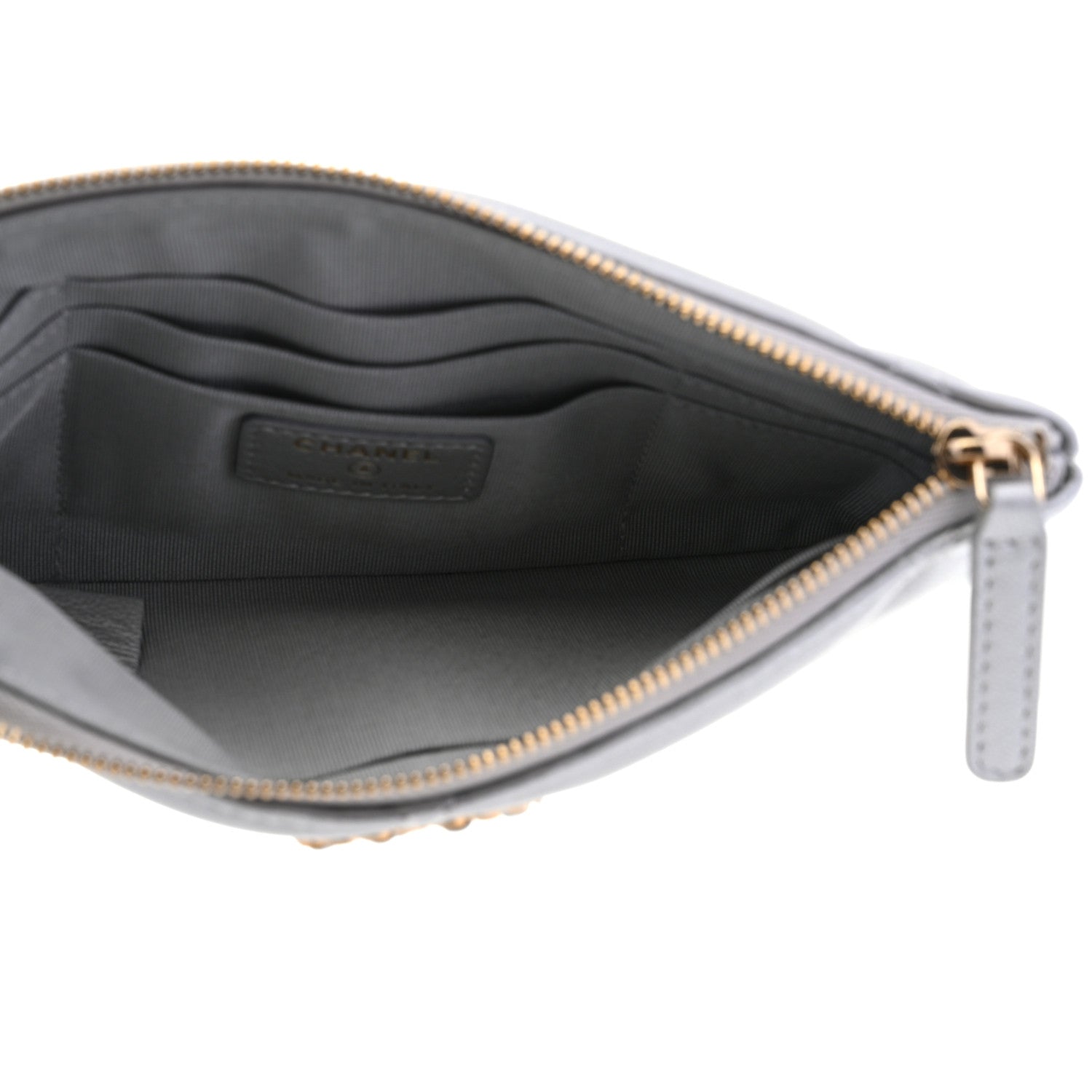 Shiny Goatskin Quilted Small Chanel 19 Pouch Silver