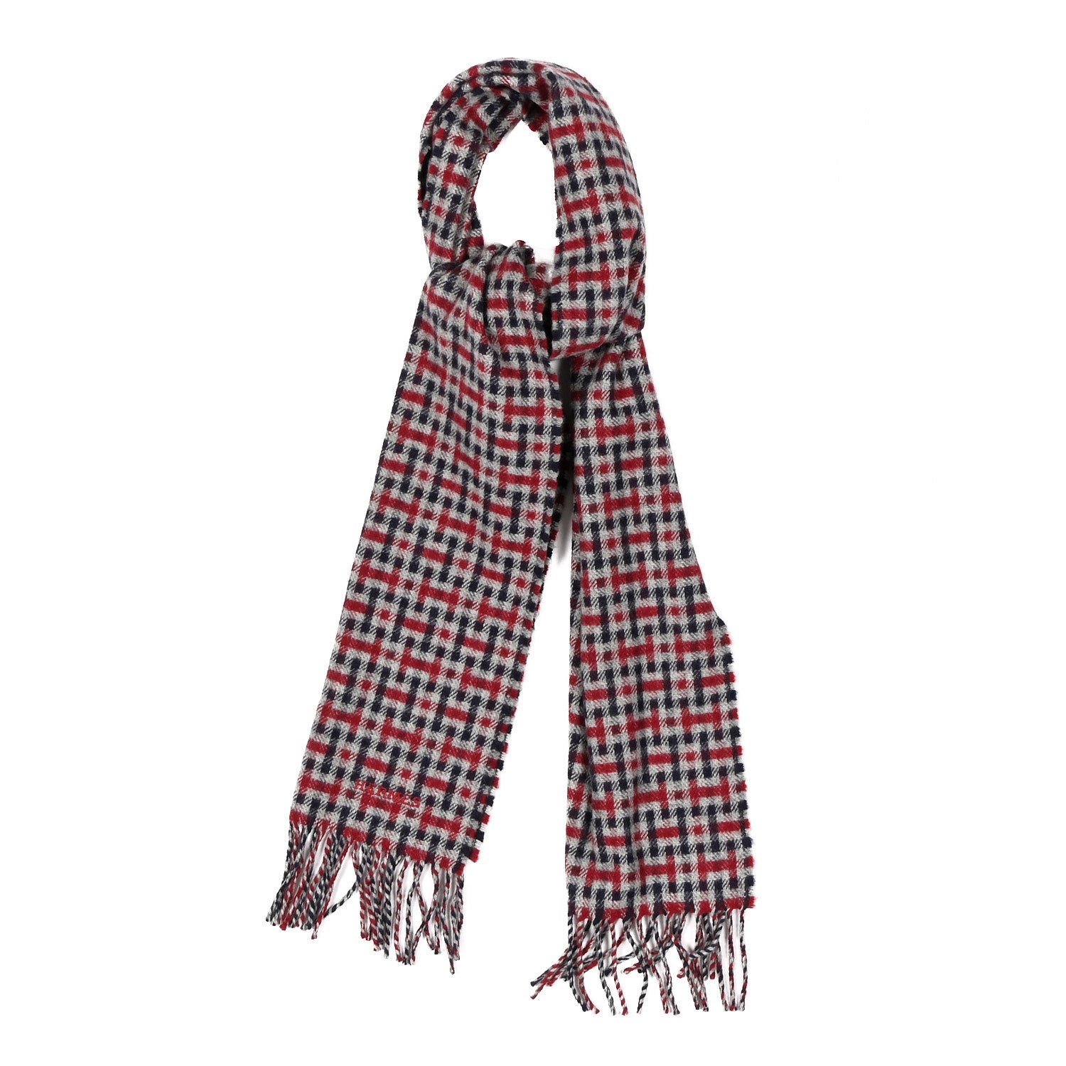 Cashmere H Ecossais Muffler Marine Bordeaux Gris Clair