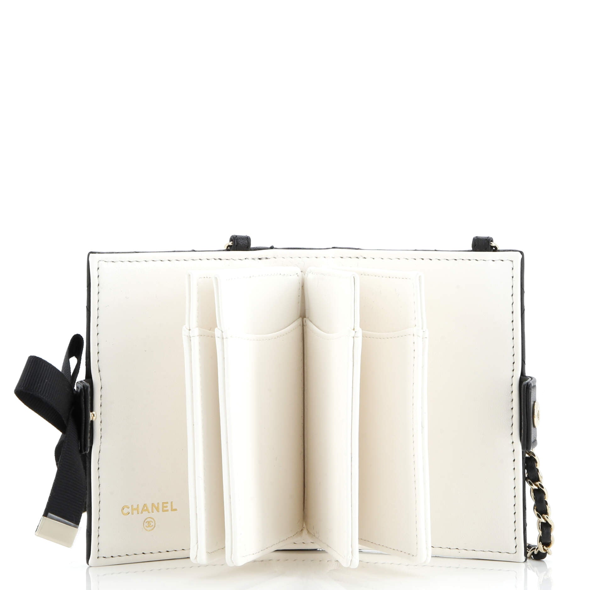 CC Book Card Holder with Chain Quilted Lambskin
