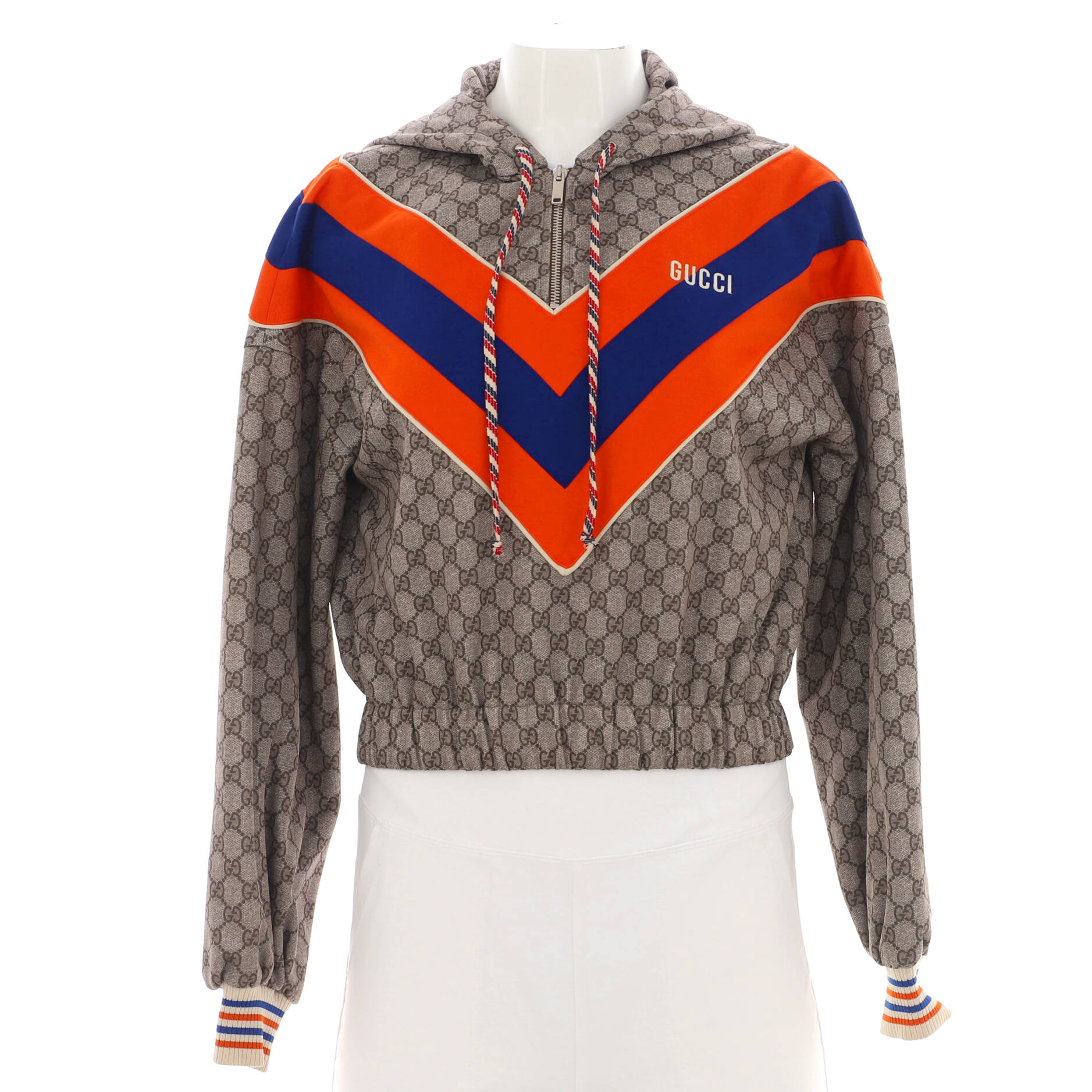 Women's Cropped Zip Hooded Jacket GG Cotton and Polyester Blend