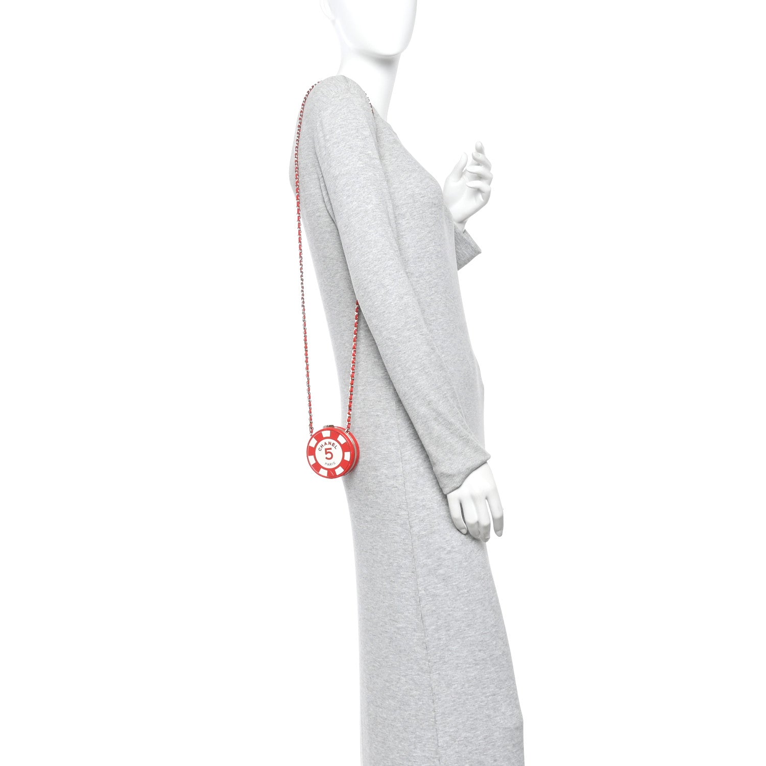 Lambskin Enamel Quilted Round Poker Chip Clutch With Chain Red White