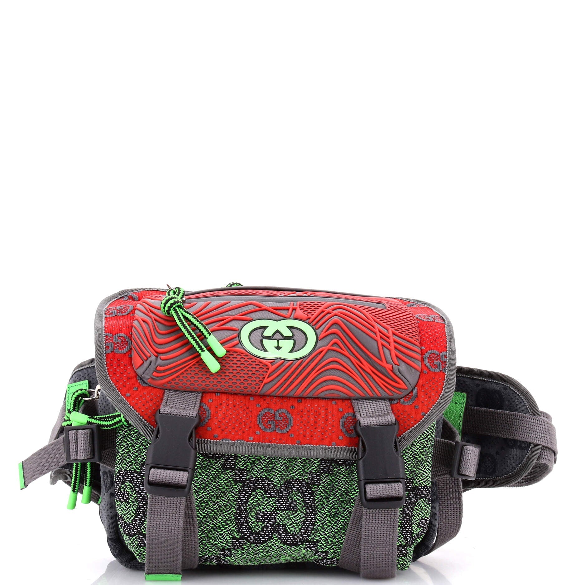 Buckle Flap Chest Strap Backpack GG Fabric with Rubber