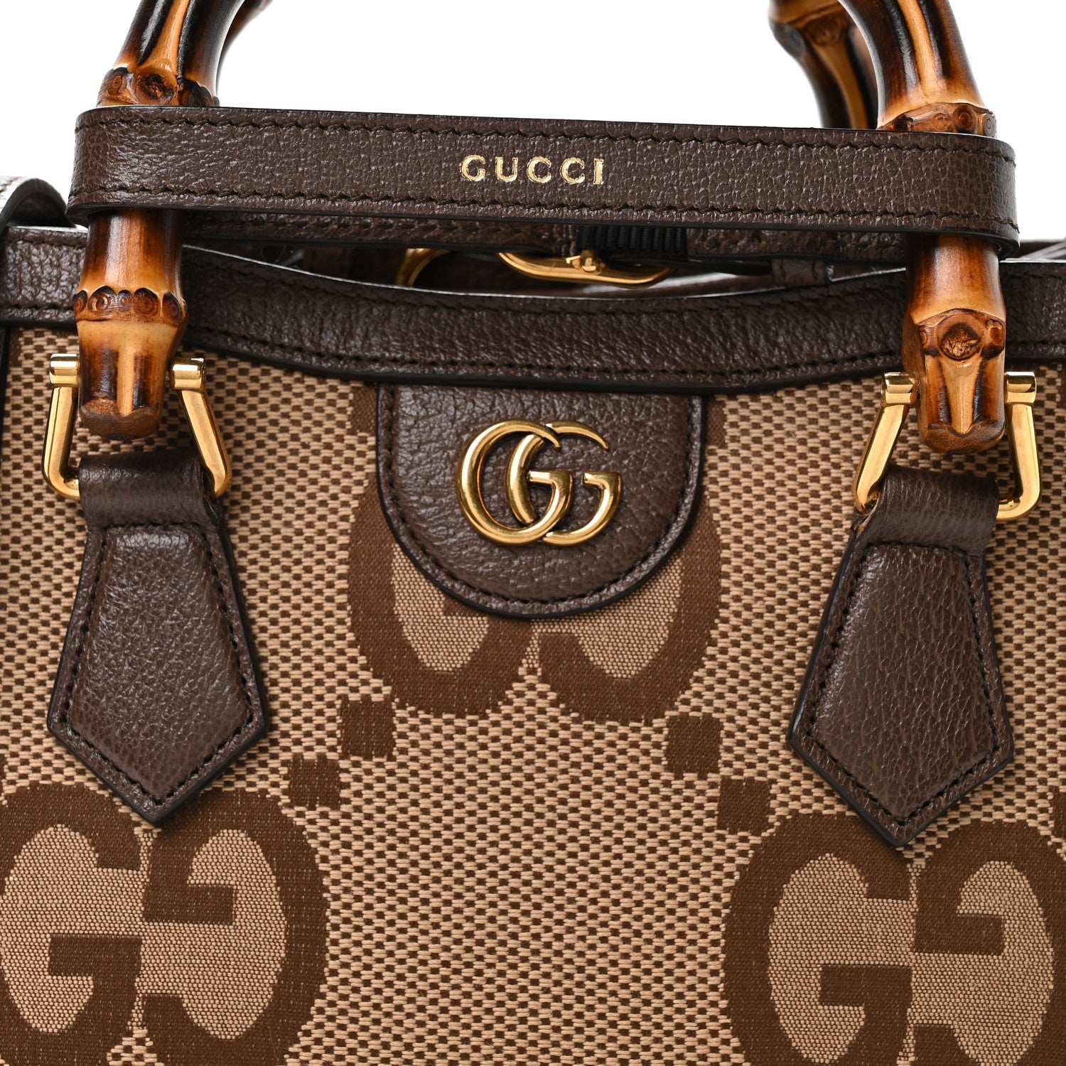 Monogram Jumbo GG Textured Dollar Calfskin Mini Diana Tote Bag Camel Ebony New Acero