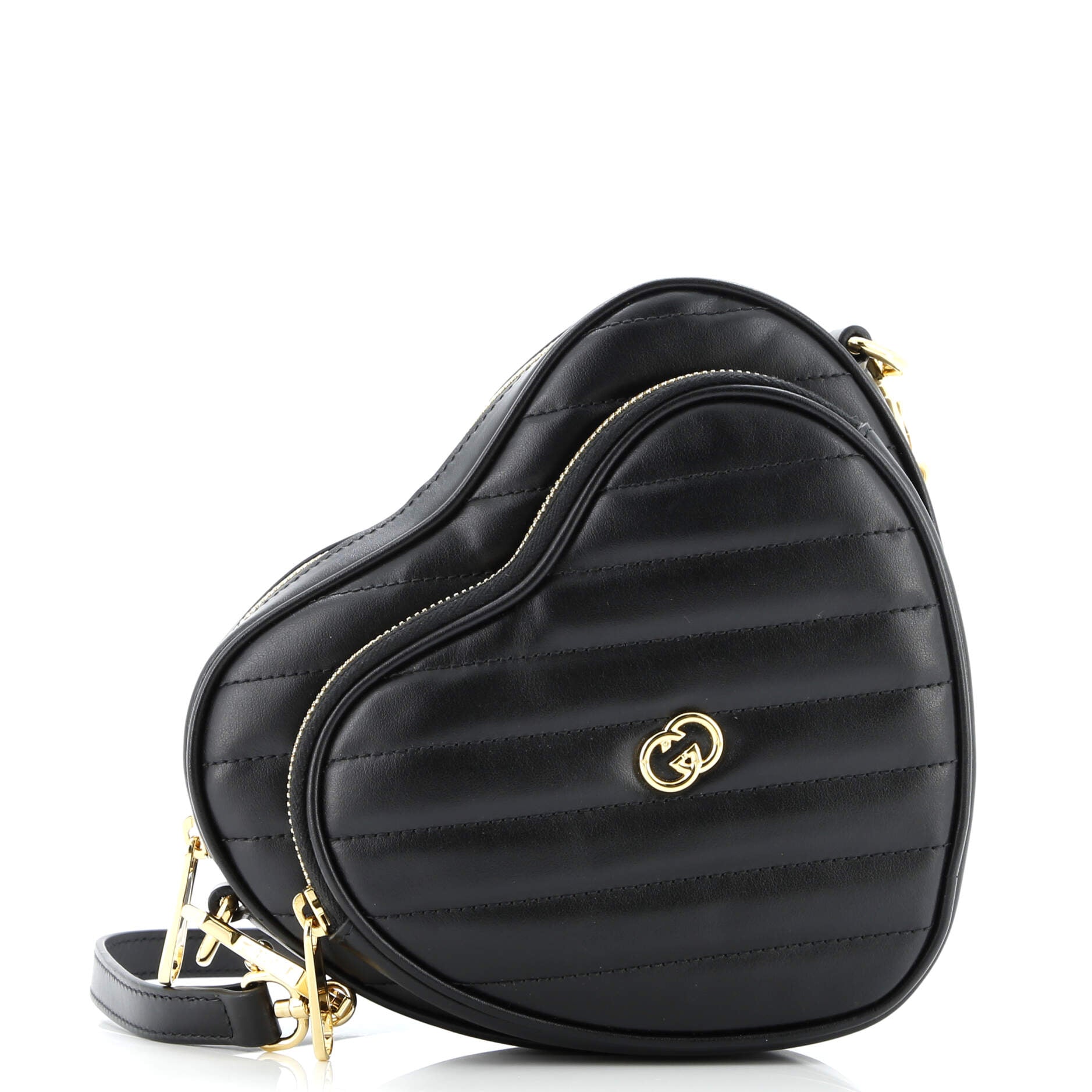 Interlocking G Heart Shoulder Bag Diagonal Quilted Leather Mini