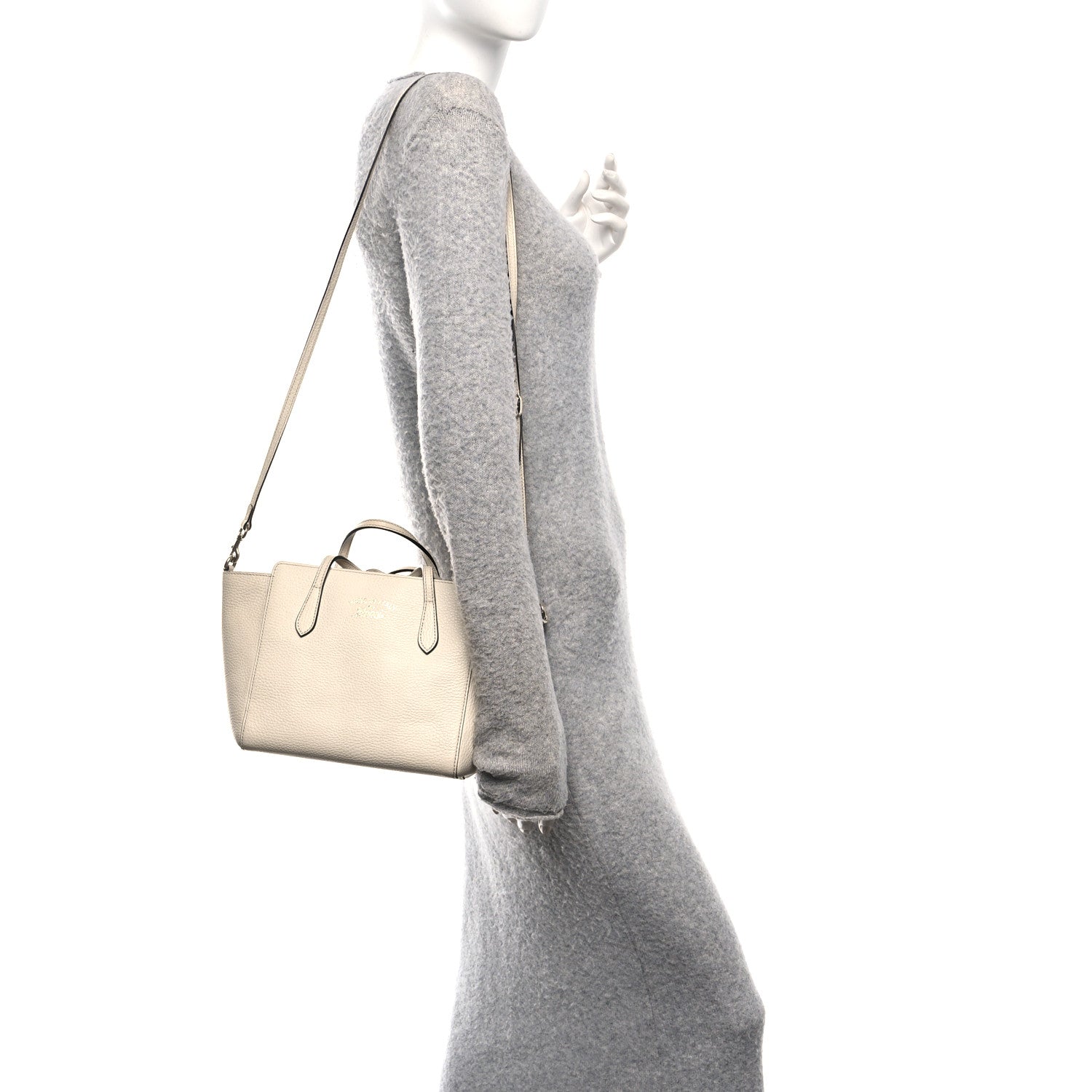 Dollar Calfskin Mini Swing Top Handle Bag Mystic White