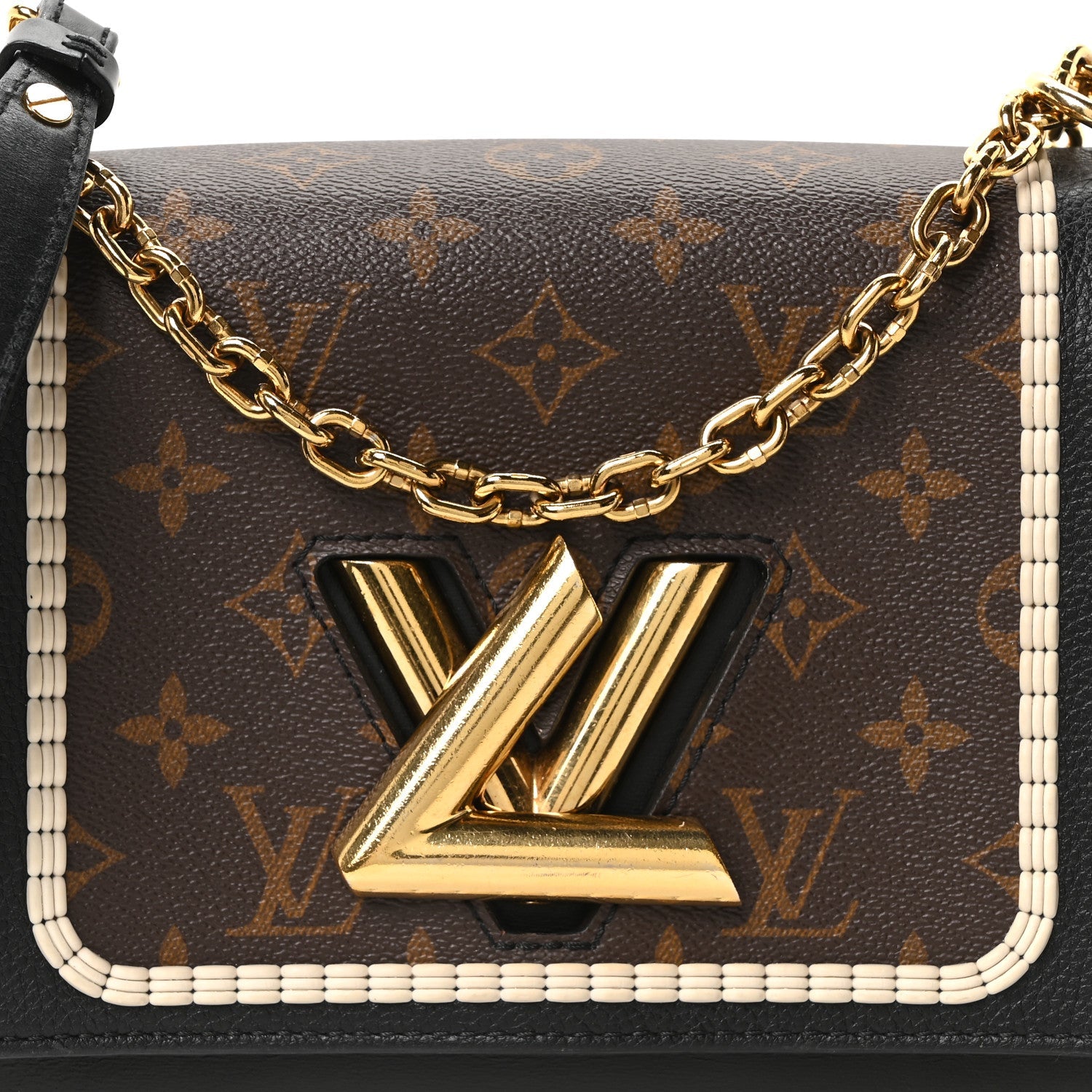 Calfskin Monogram Braided Twist Shoulder Bag MM Black