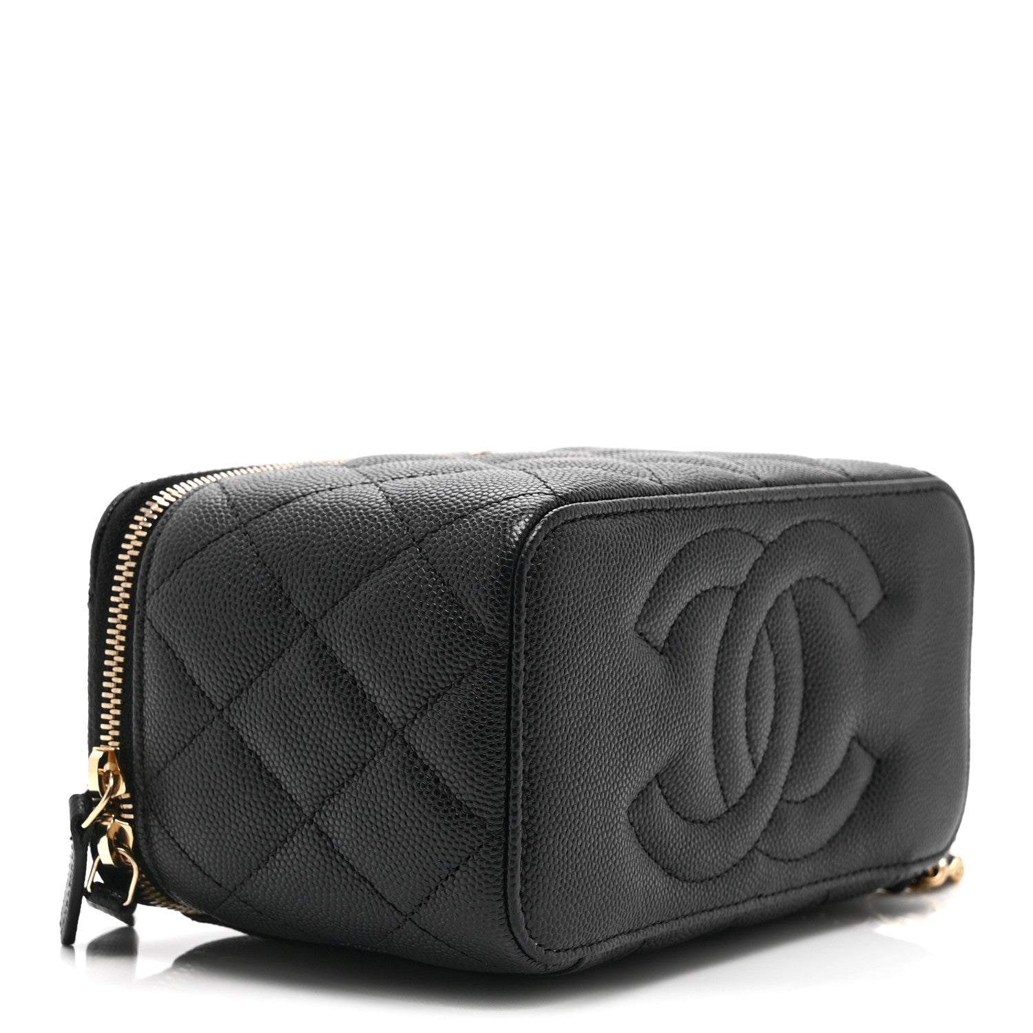 Caviar Quilted Small Vanity Case With Chain Black