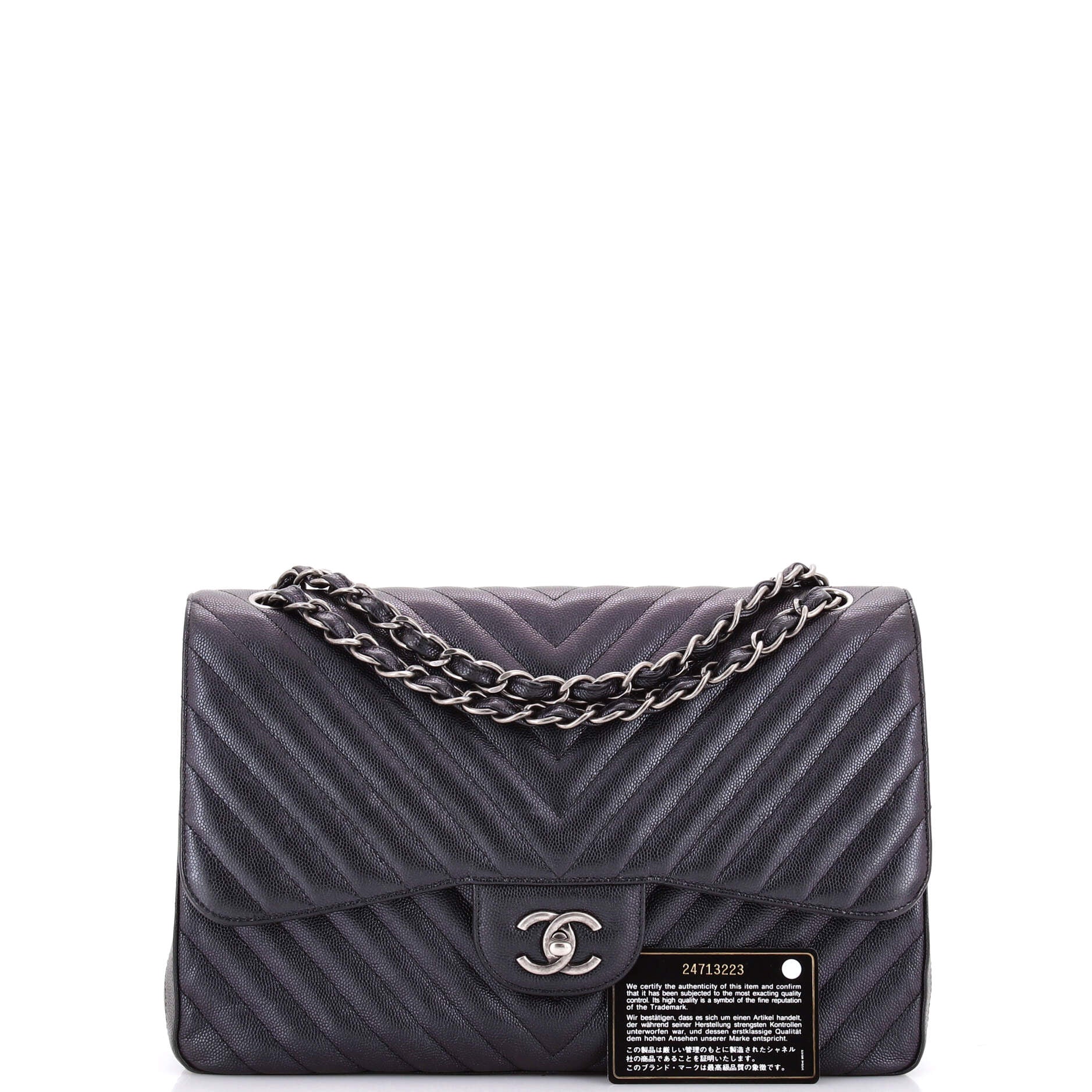 Classic Double Flap Bag Chevron Iridescent Caviar Jumbo