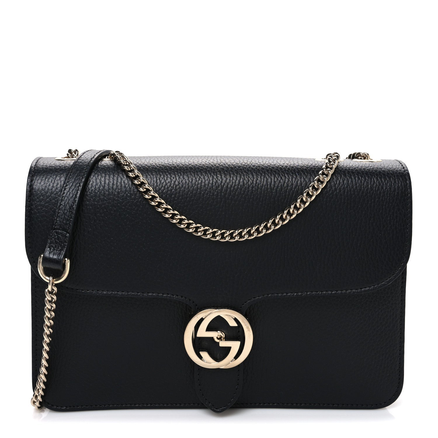 Dollar Calfskin Interlocking G Shoulder Bag Black