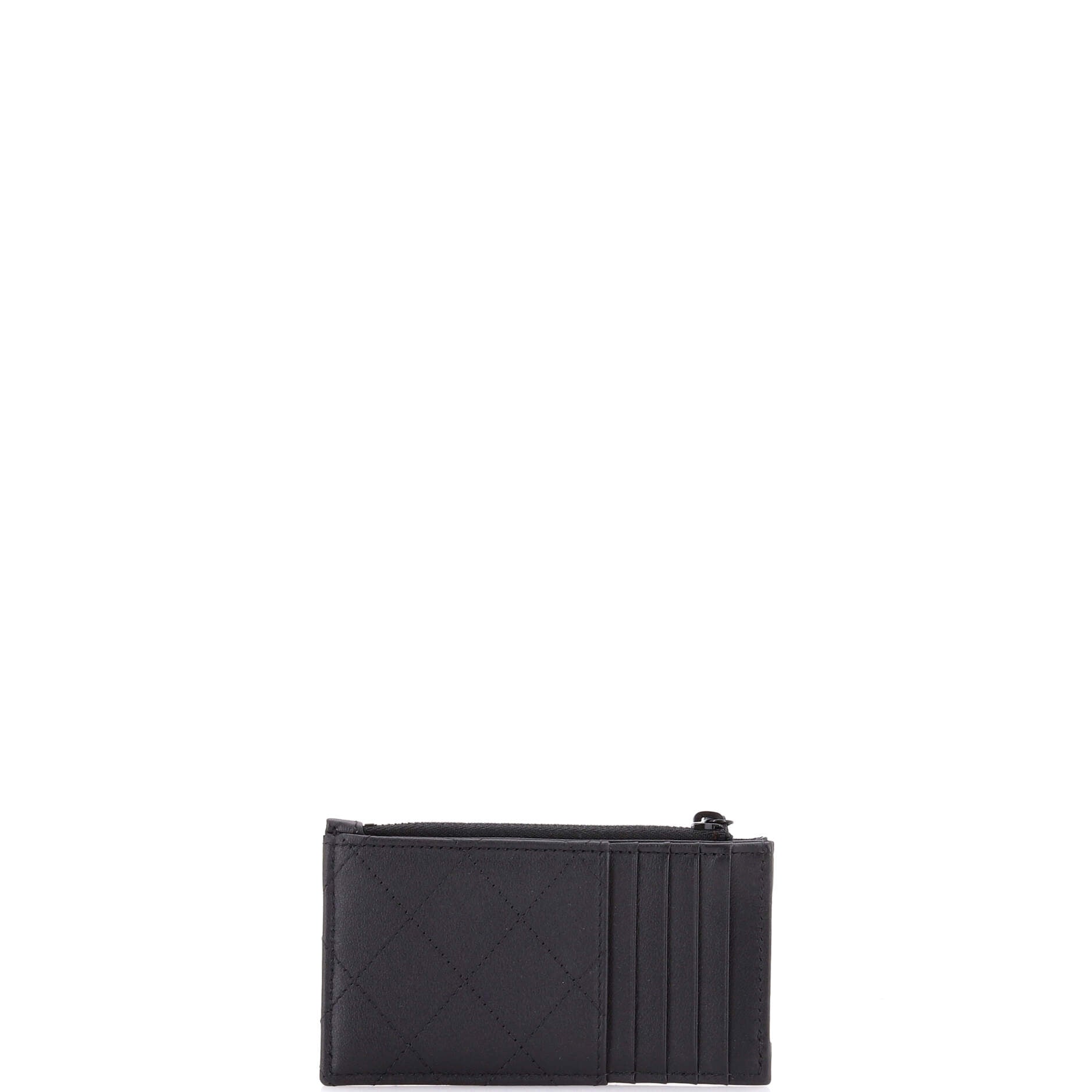 So Black CC Zip Card Holder Quilted Lambskin