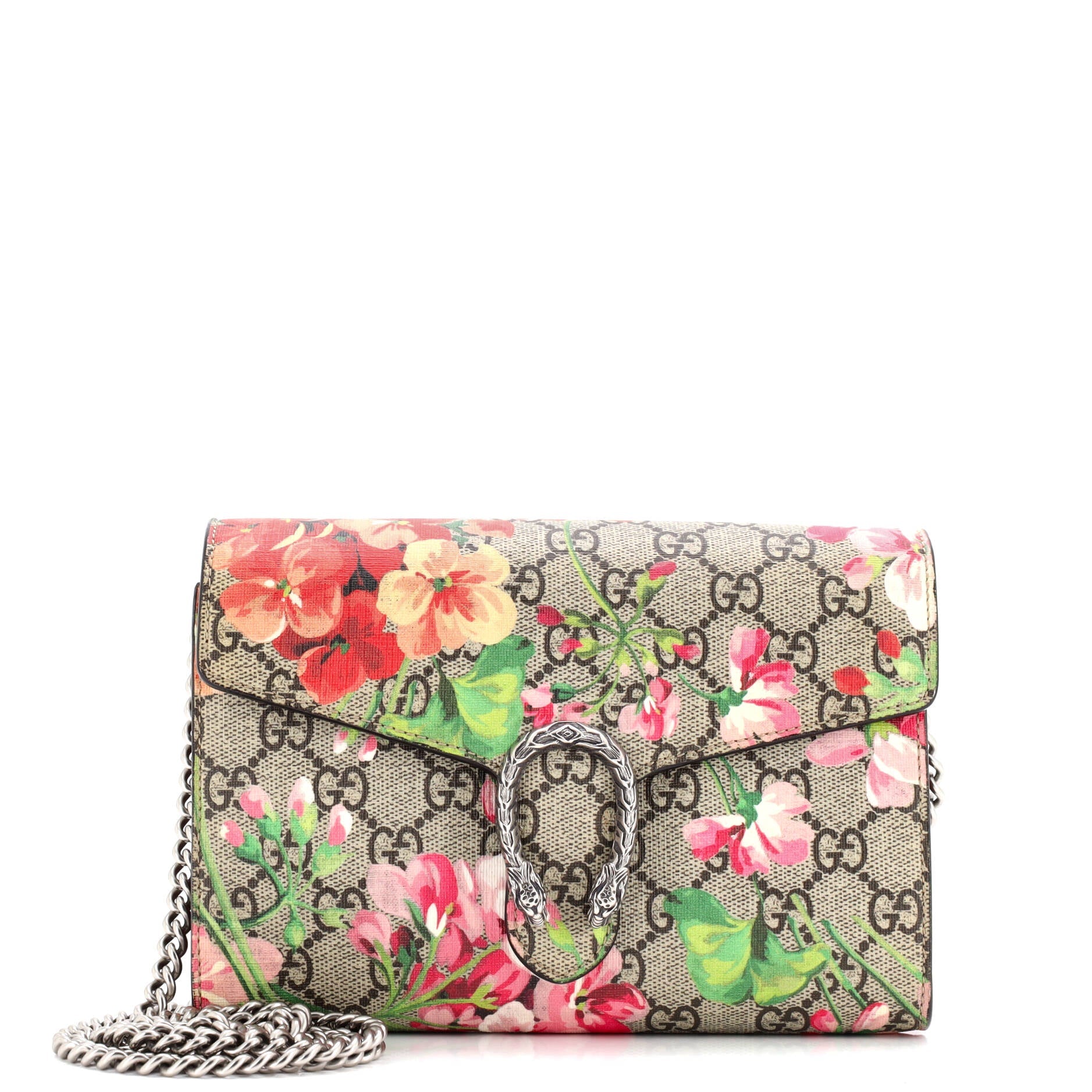 Dionysus Chain Wallet Blooms Print GG Coated Canvas Small