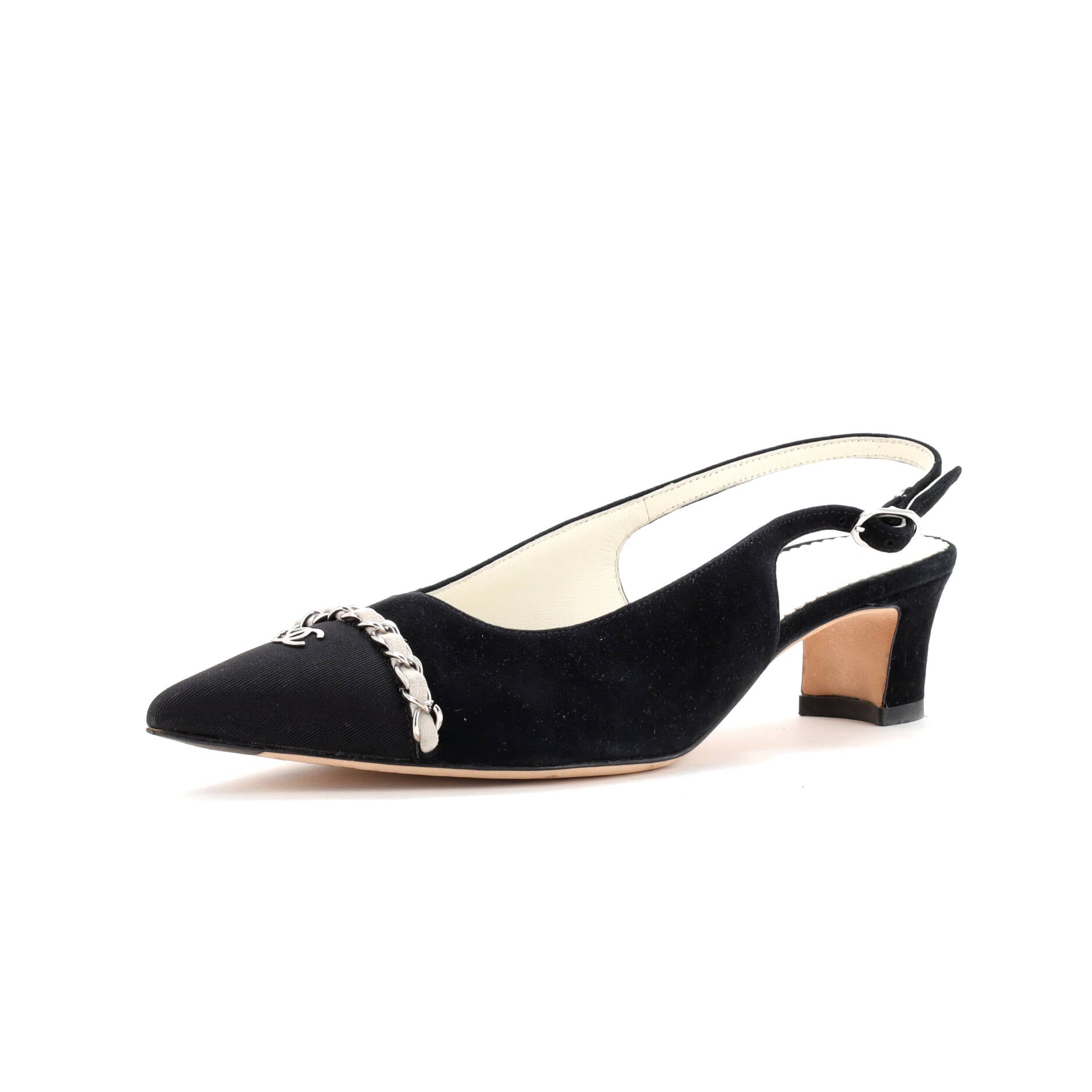 Women's Chained Pointed CC Cap Toe Slingback Pumps Suede