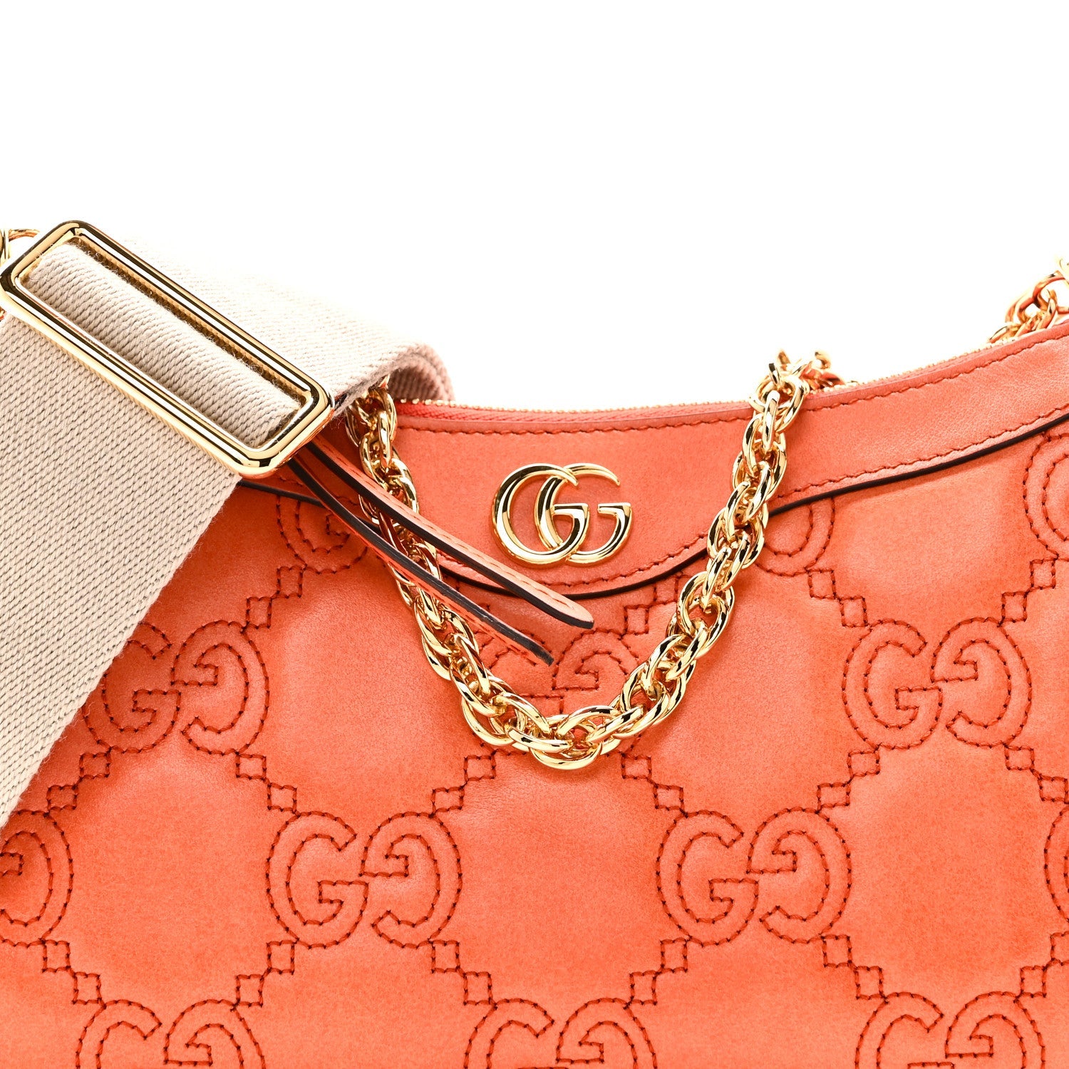 Calfskin GG Matelasse Chain Handbag Deep Orange Natural