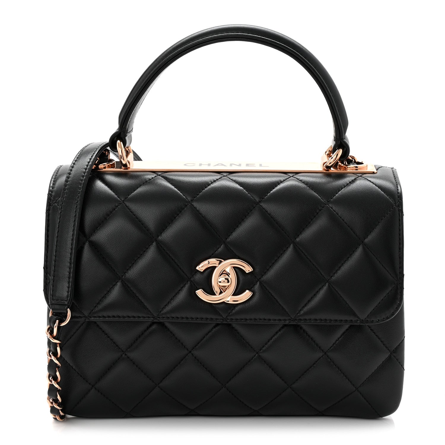 Lambskin Quilted Small Trendy CC Dual Handle Flap Bag Black