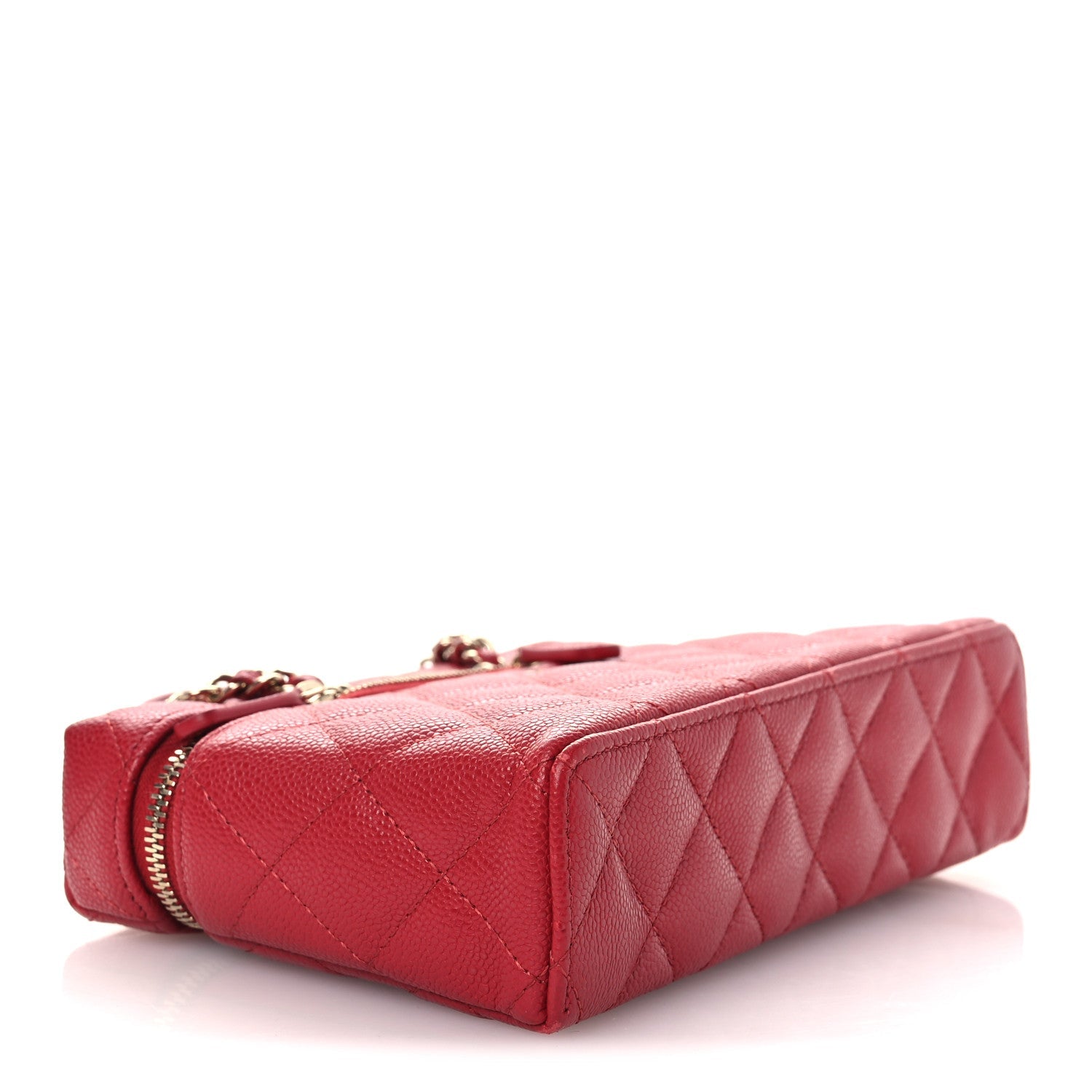 Caviar Quilted Top Handle Slim Vanity With Chain Red