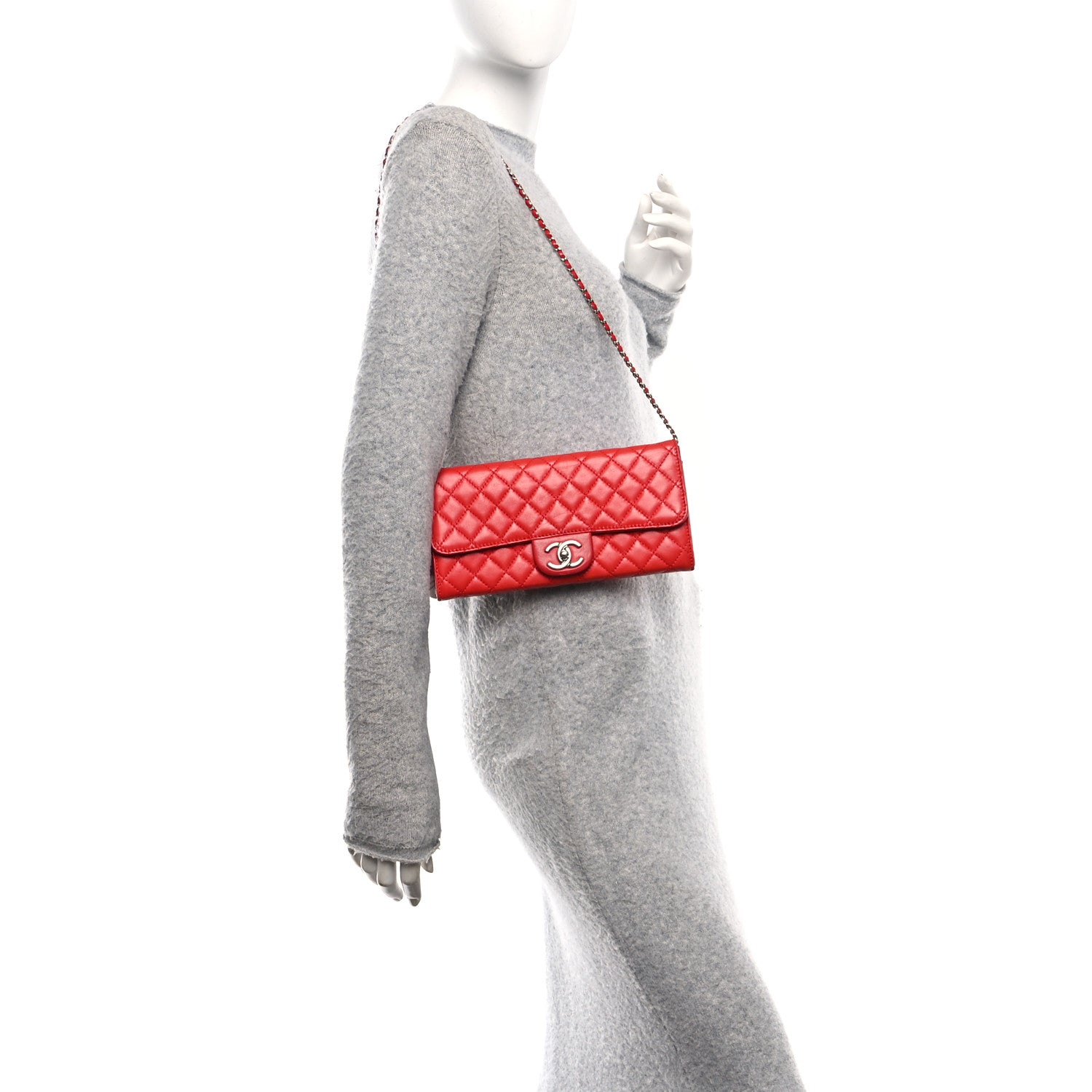 Lambskin Quilted East West Flap Clutch Red