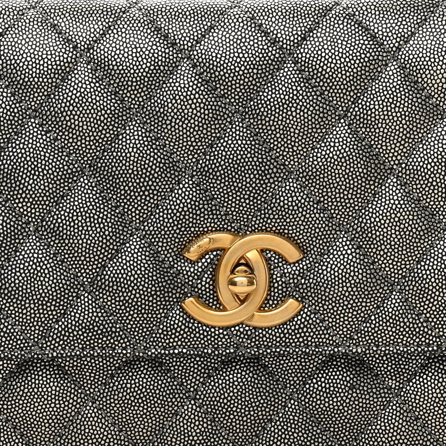 Metallic Caviar Quilted Small Coco Handle Flap Silver