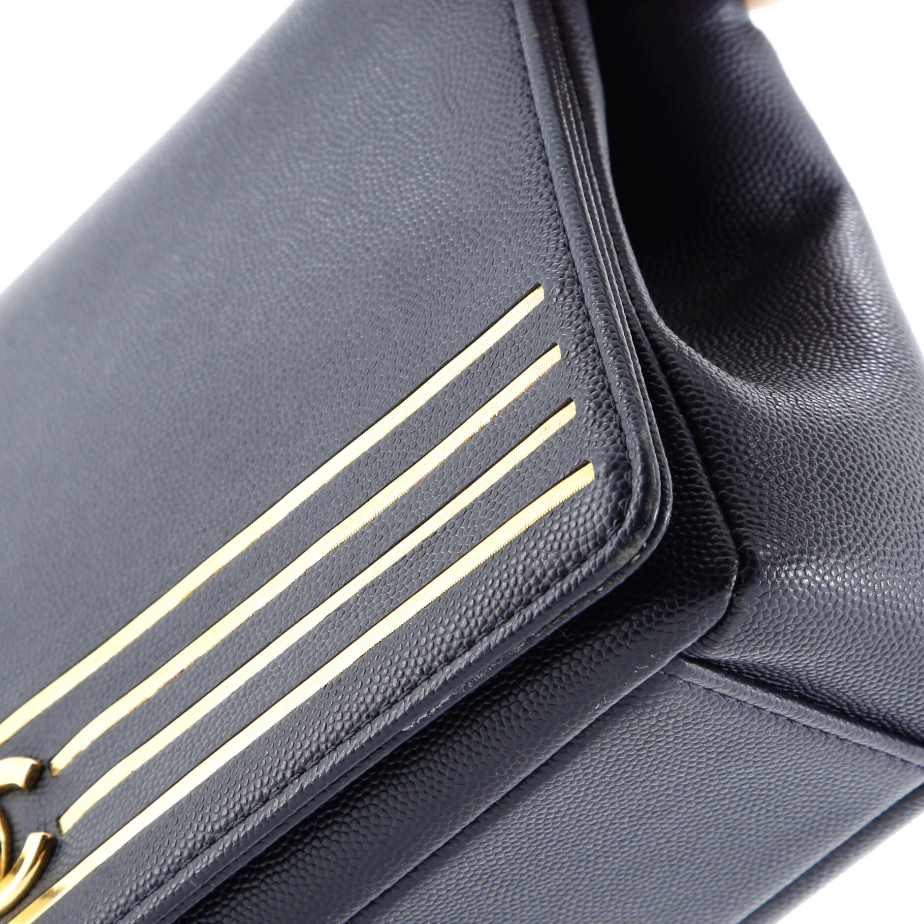 Captain Gold Flap Bag Embroidered Caviar Medium