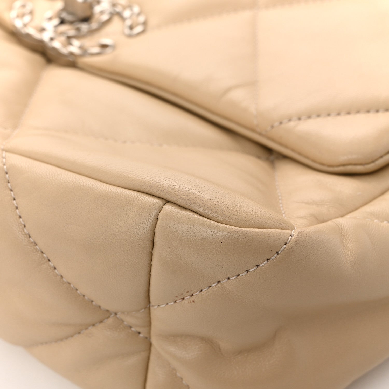 Lambskin Quilted Large Chanel 19 Flap Beige