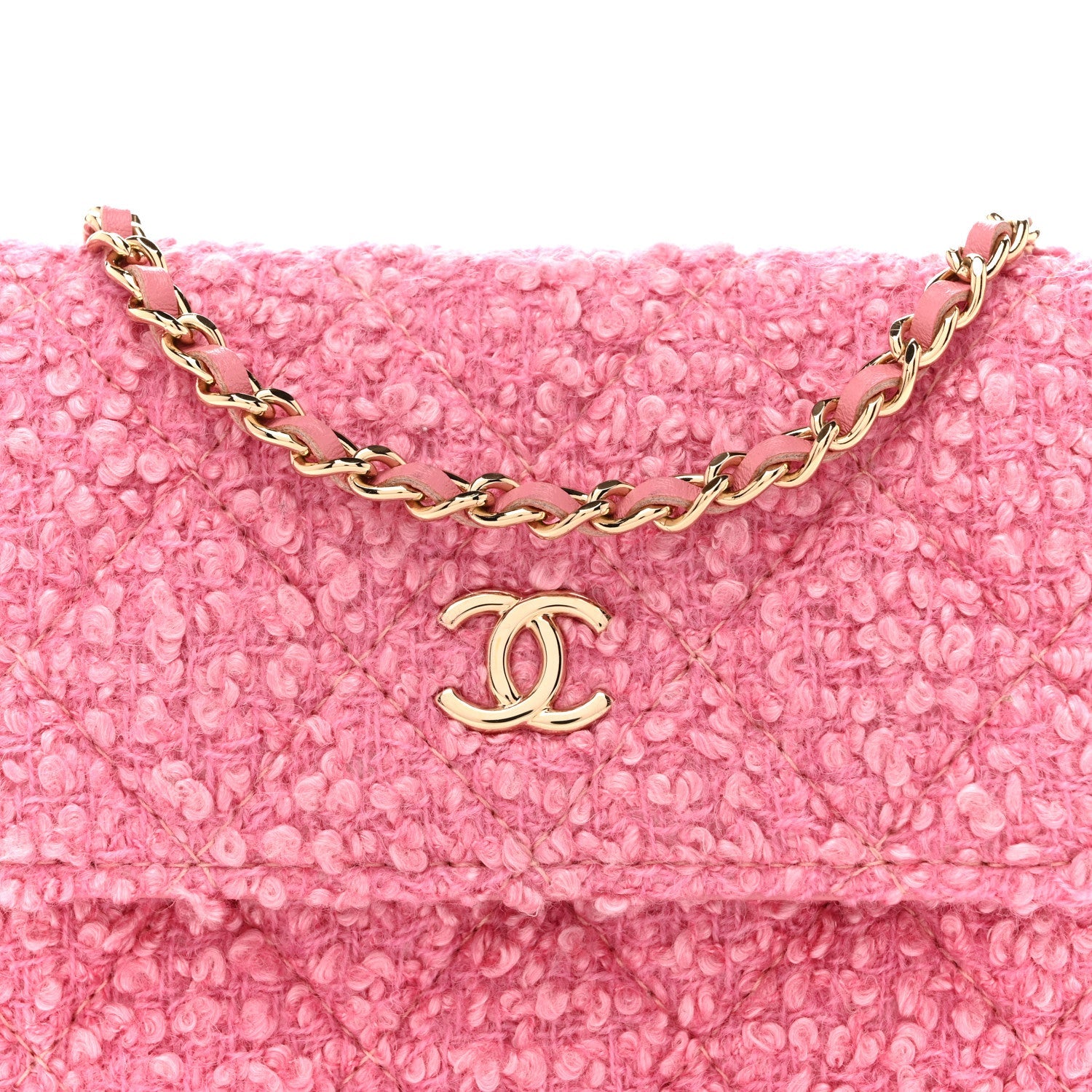Tweed Quilted Flap Chain Waist Bag Pink
