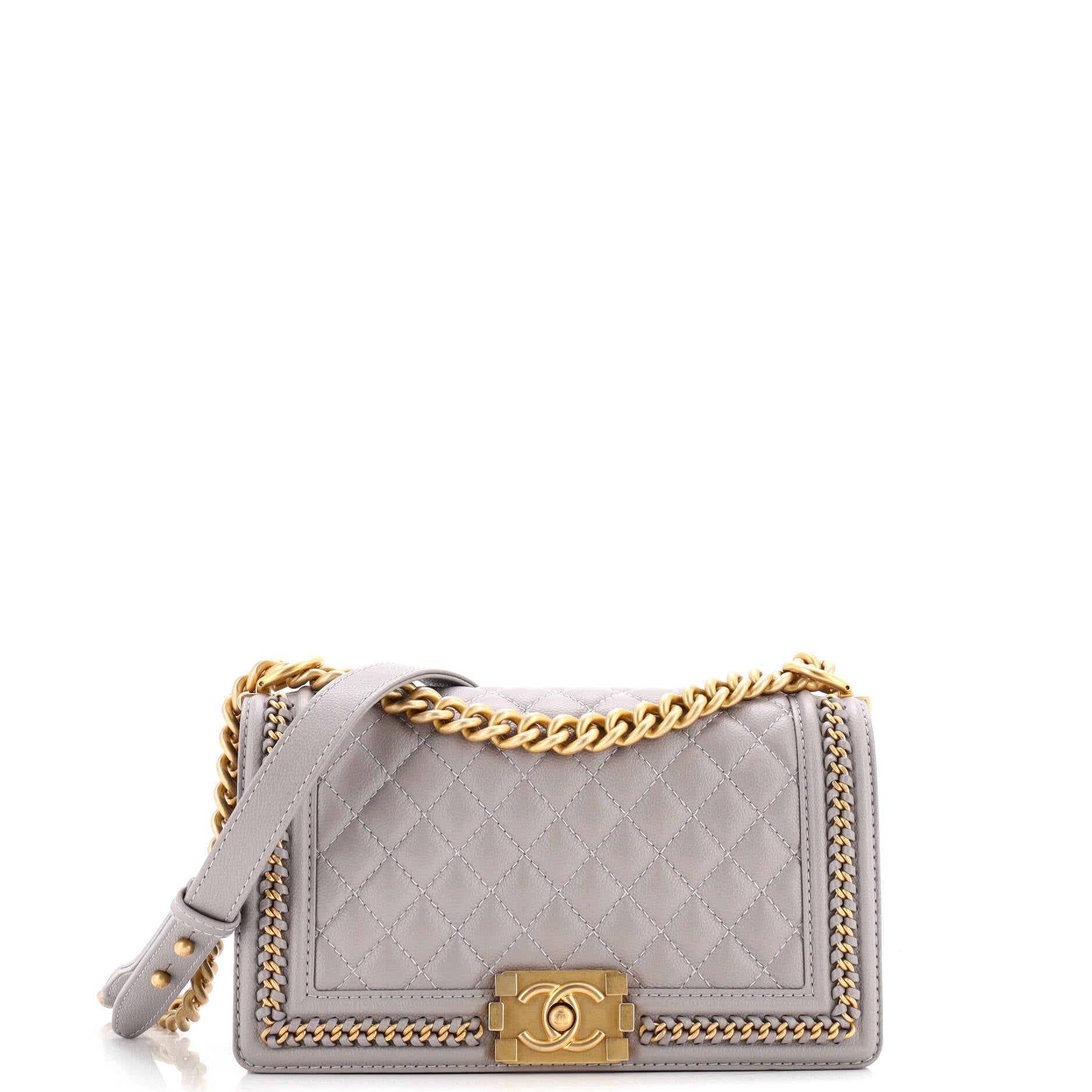 Boy Flap Bag Quilted Caviar with Whipstitch Chain Detail Old Medium