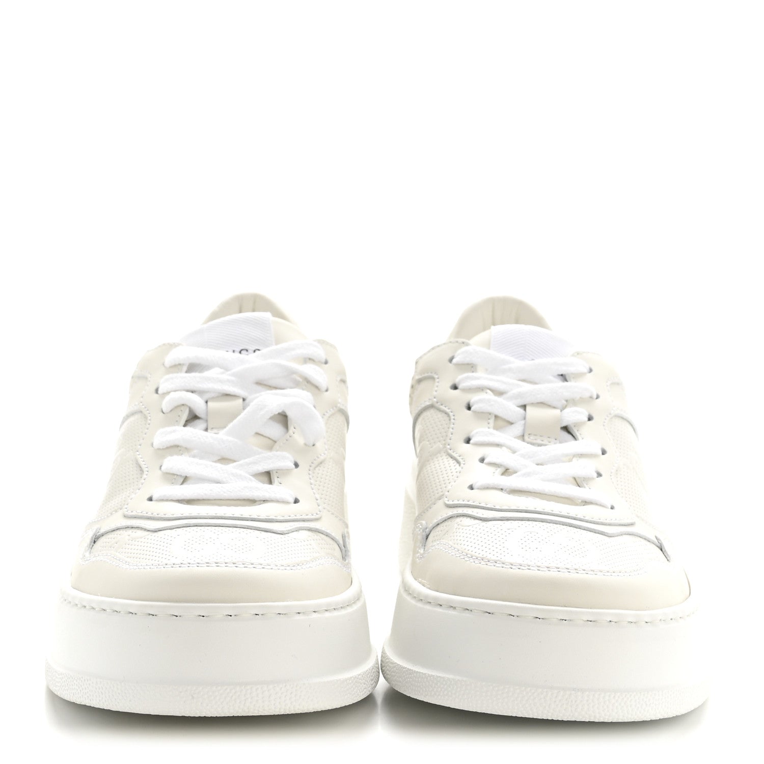 Calfskin GG Tennis Embossed Perforated Womens Platform 55mm Sneakers 37 Great White