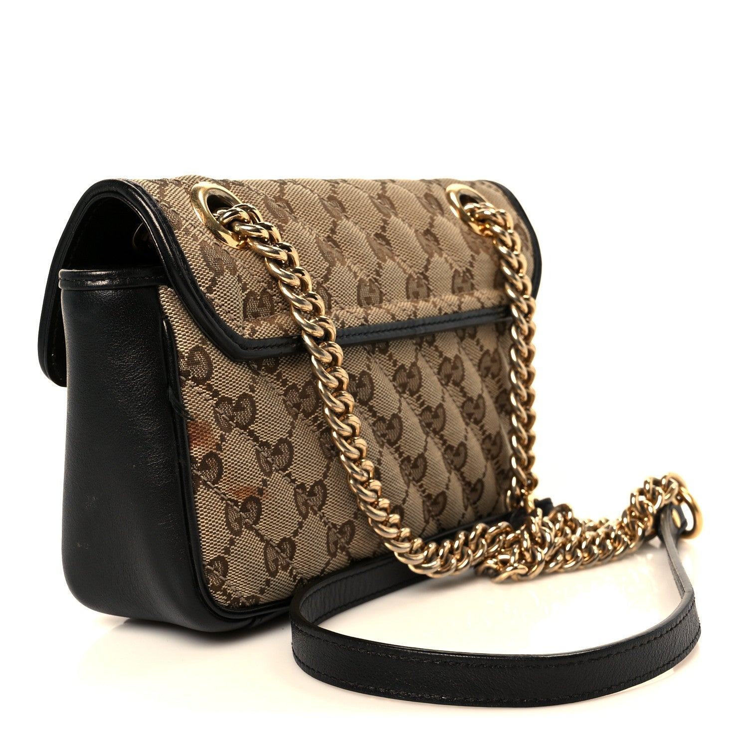 Monogram Matelasse Diagonal Mini GG Marmont Shoulder Bag Beige Black
